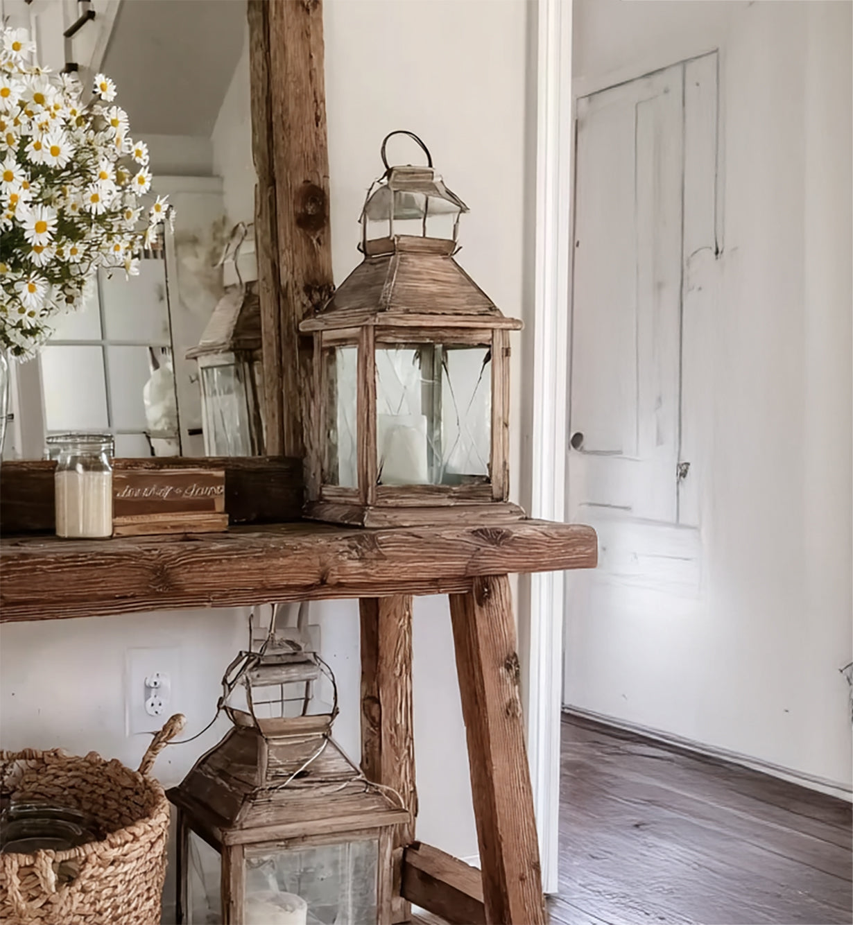 Console Rustique Artisanale en Bois Massif – Table d’Entrée Style Farmhouse à Finition Naturelle