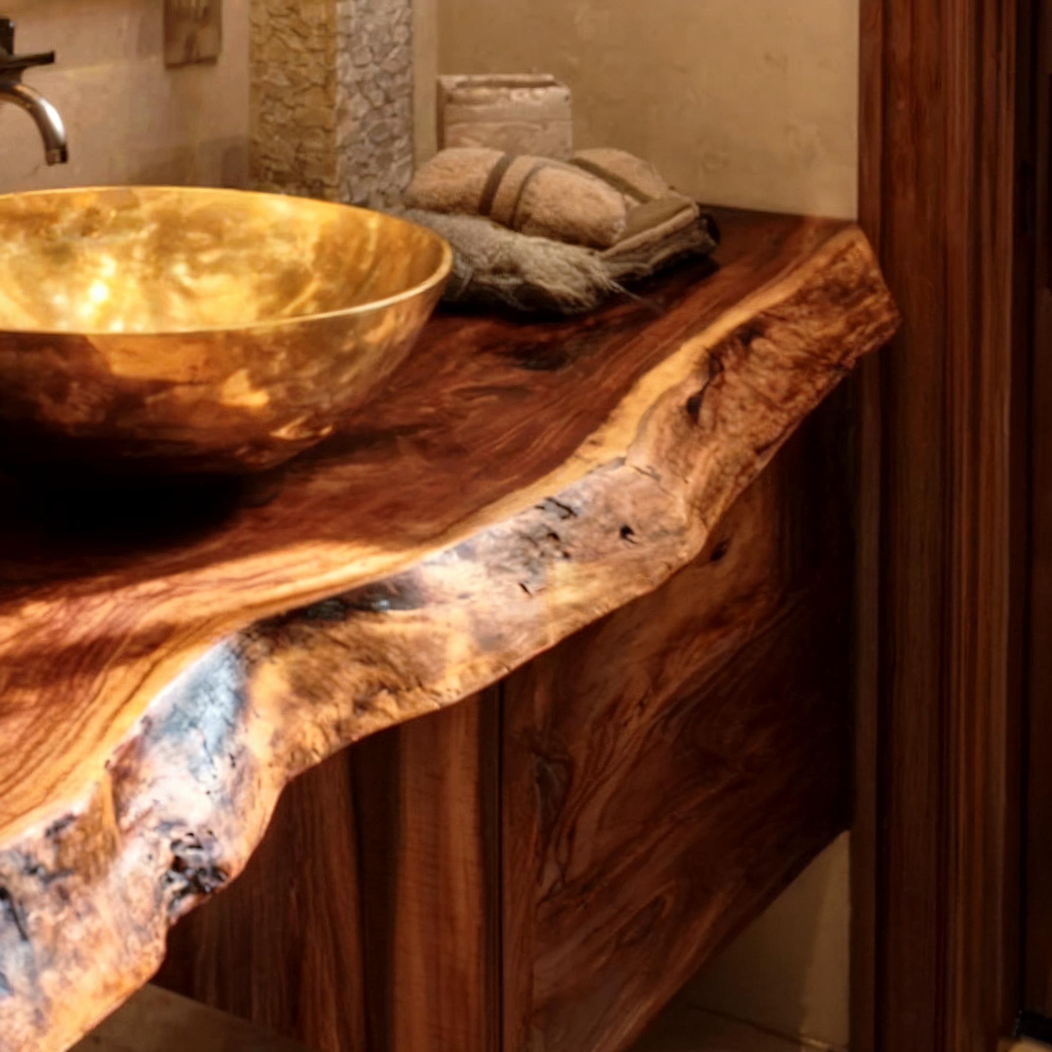 Floating Vanity – Handcrafted Live Edge Bathroom Shelf, Rustic Wall Mounted Desk Shelf with Brackets