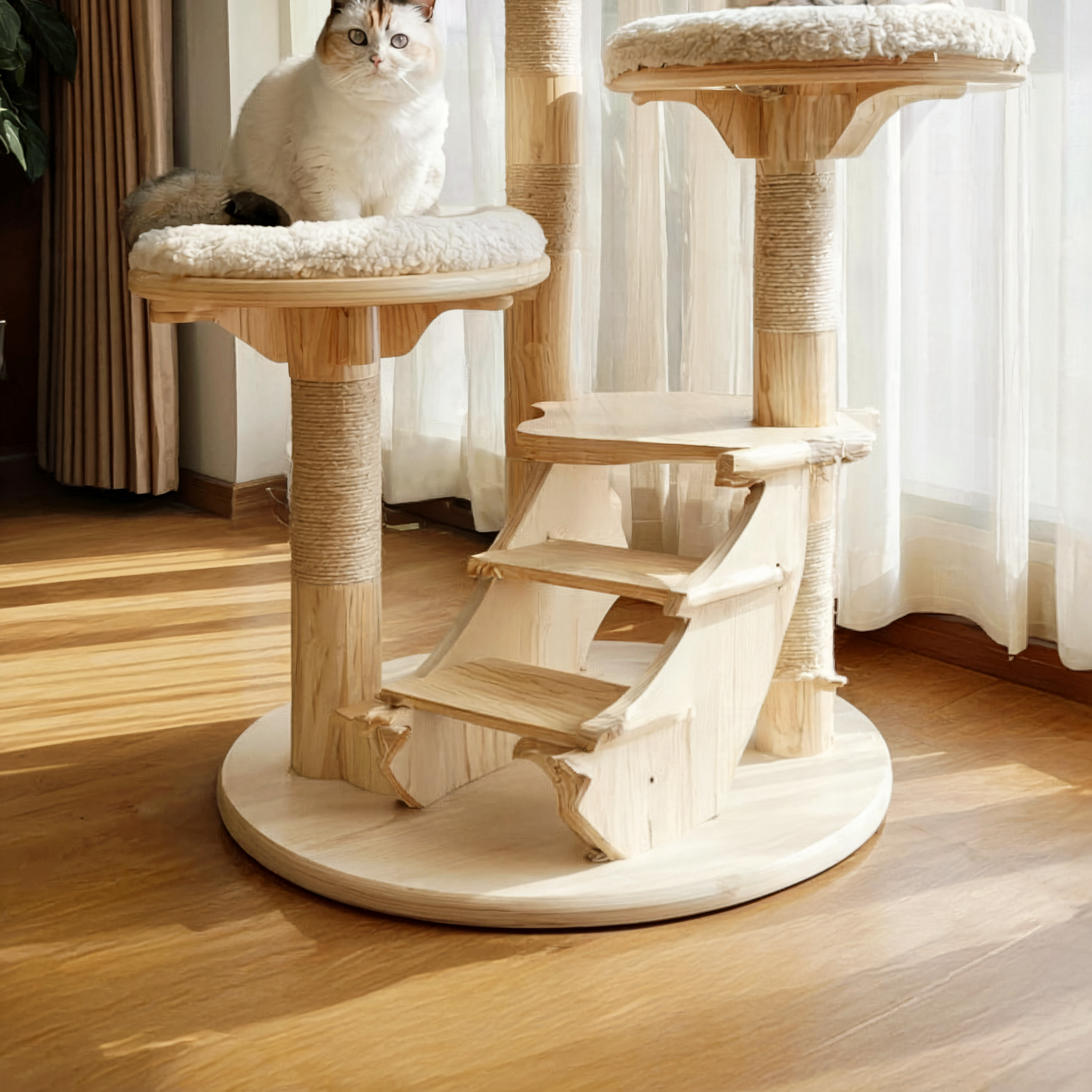 Cat Tree Made from Real Tree Branches and Wicker – Perfect for Minimalist and Nature-Inspired Homes