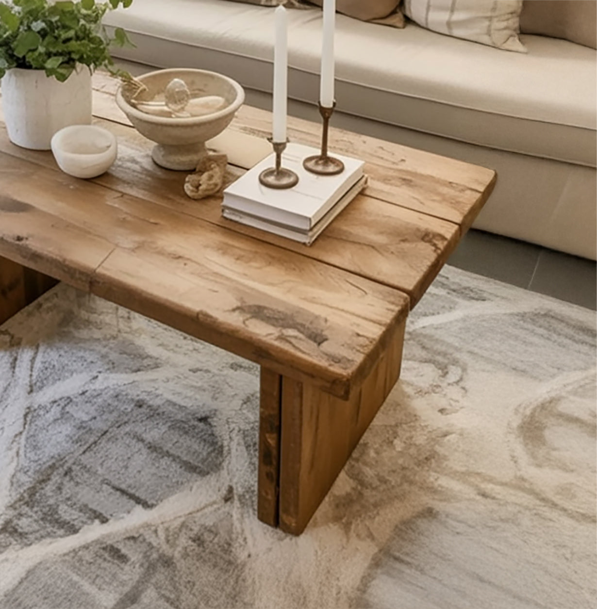 Table Basse Artisanale en Bois Naturel – Design Rustique Minimaliste
