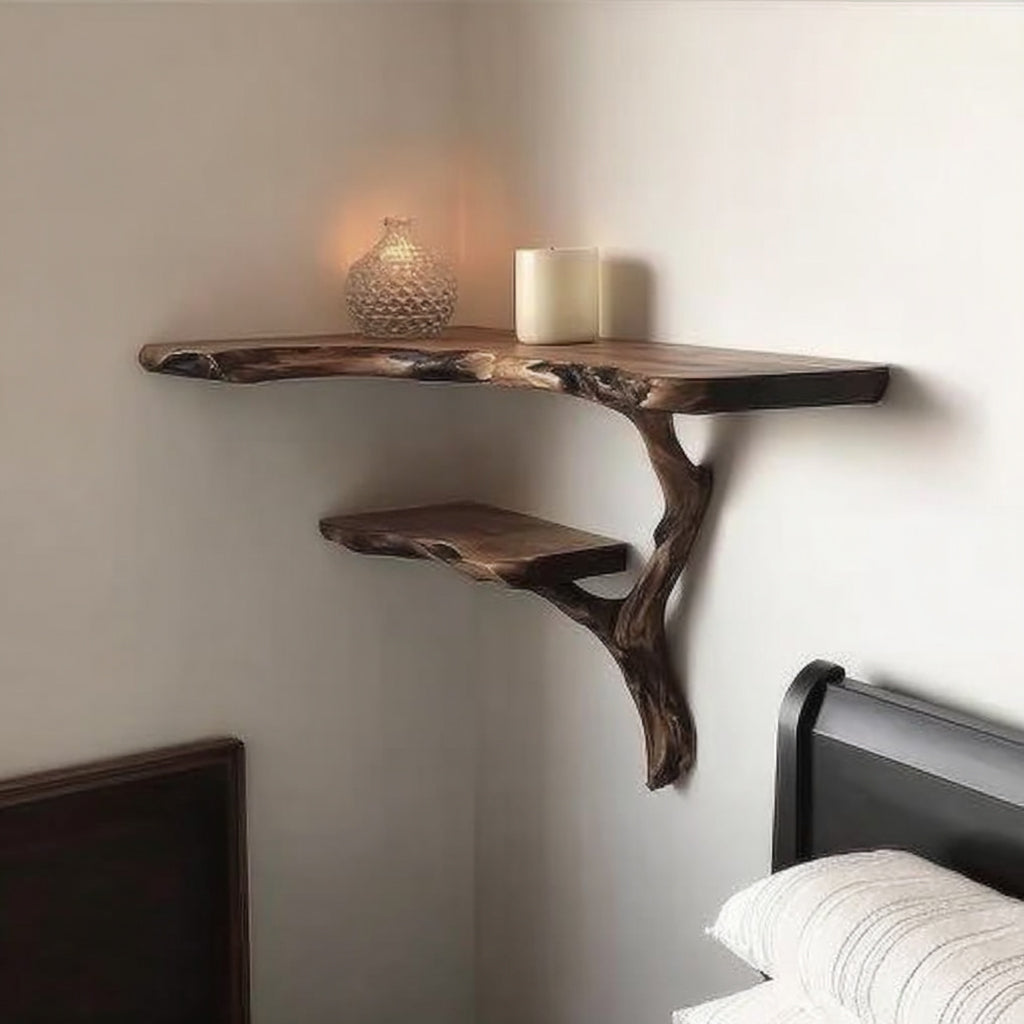 Étagère murale flottante en bois massif – Design arbre décoratif