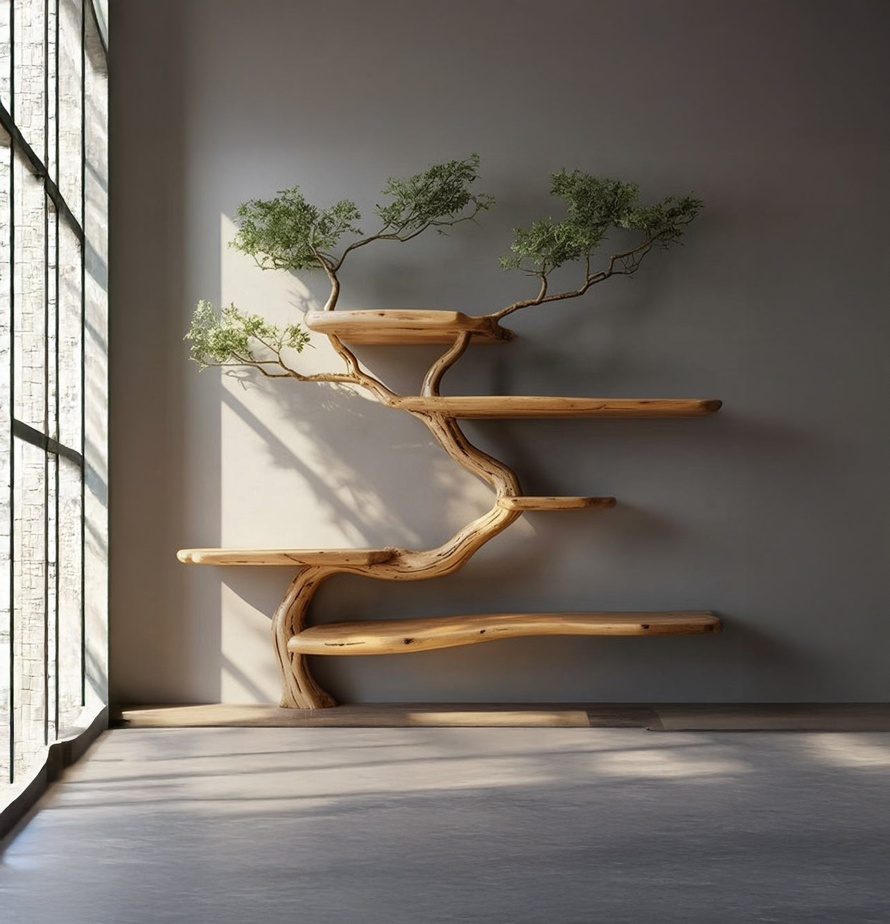 Étagère Murale Branche d’Arbre Rustique en Bois Massif Fait Main
