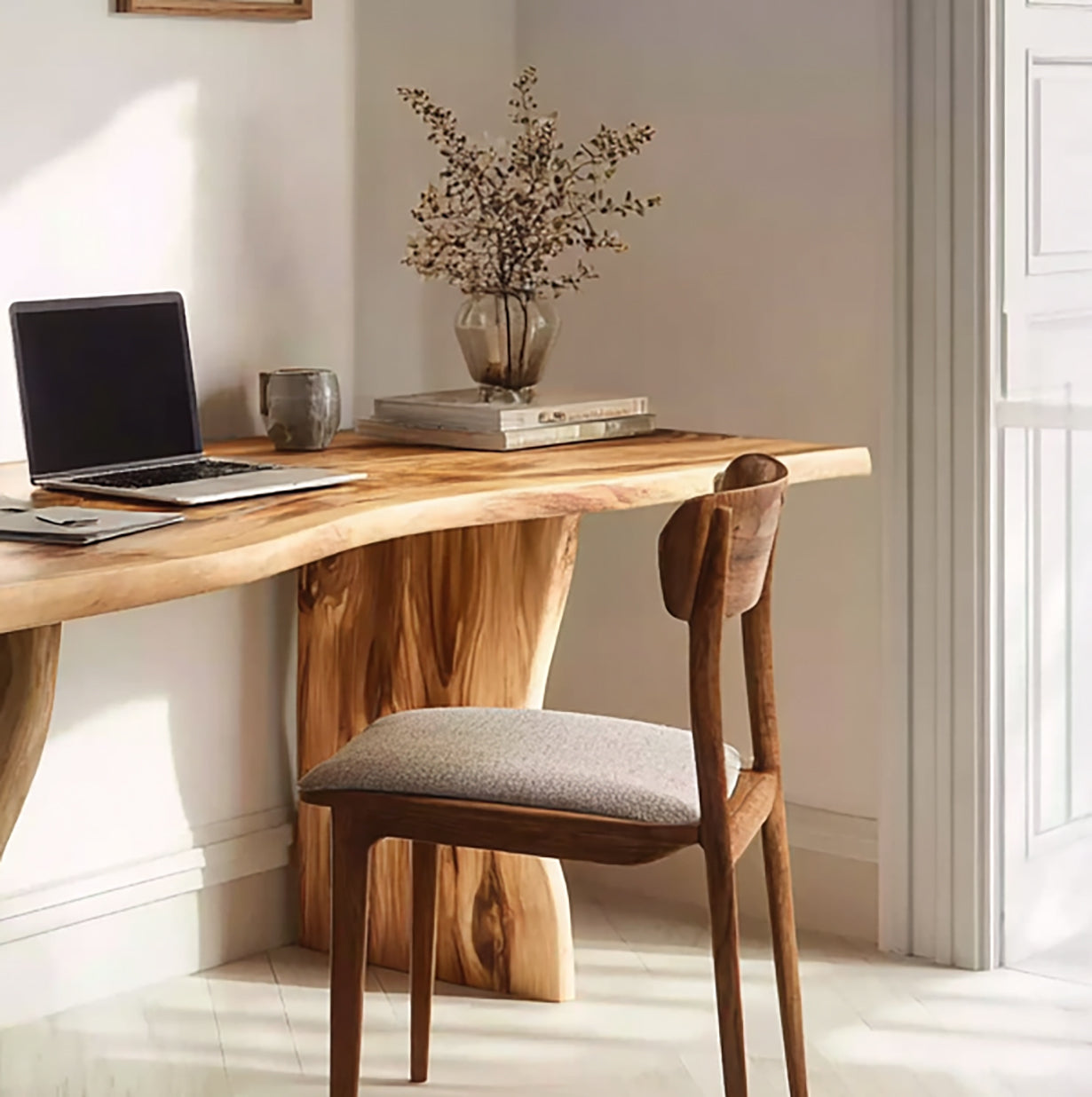 Live Edge Solid Wood Writing Desk – Handcrafted Natural Wood Home Office Table