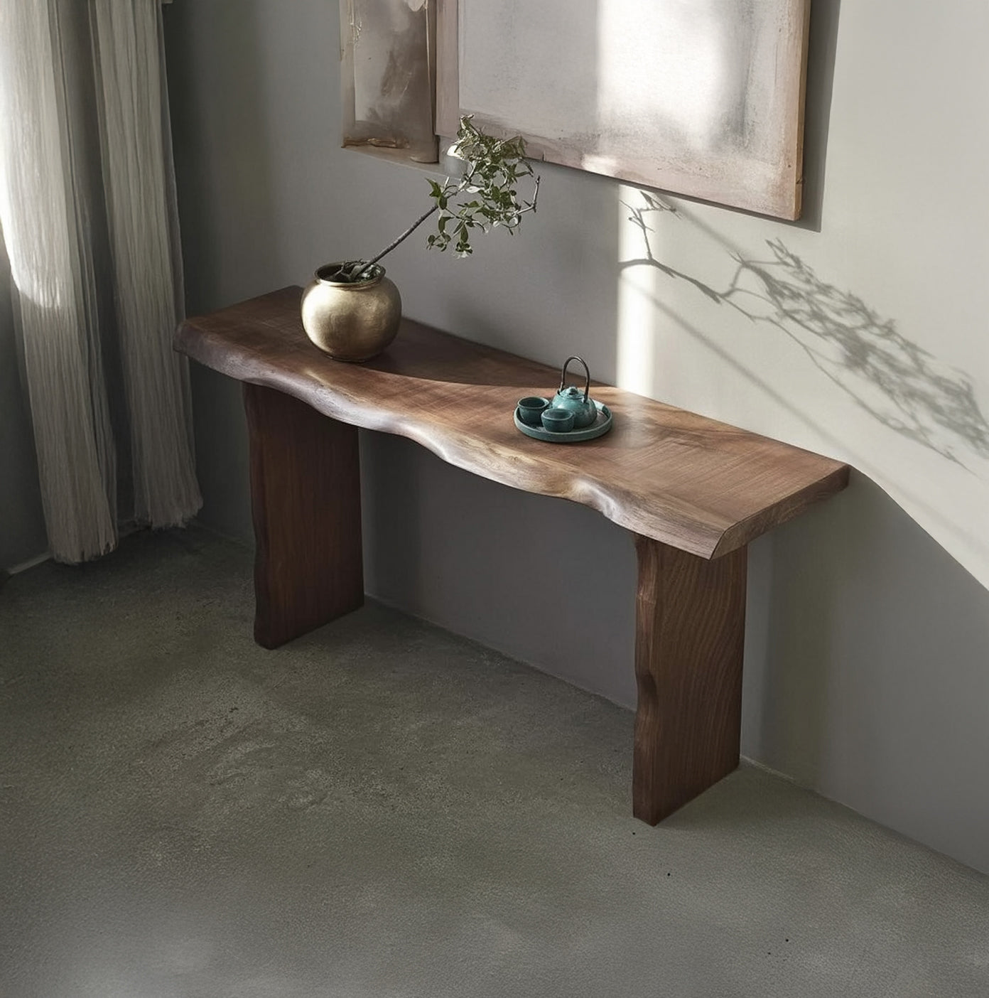 Solid Wood Live Edge Console Table – Minimalist Handmade Entryway Furniture