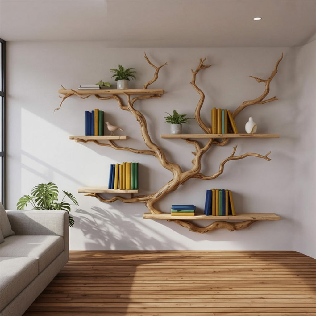 Handmade Tree Book Shelf – Sculptural Wooden Wall Bookshelf