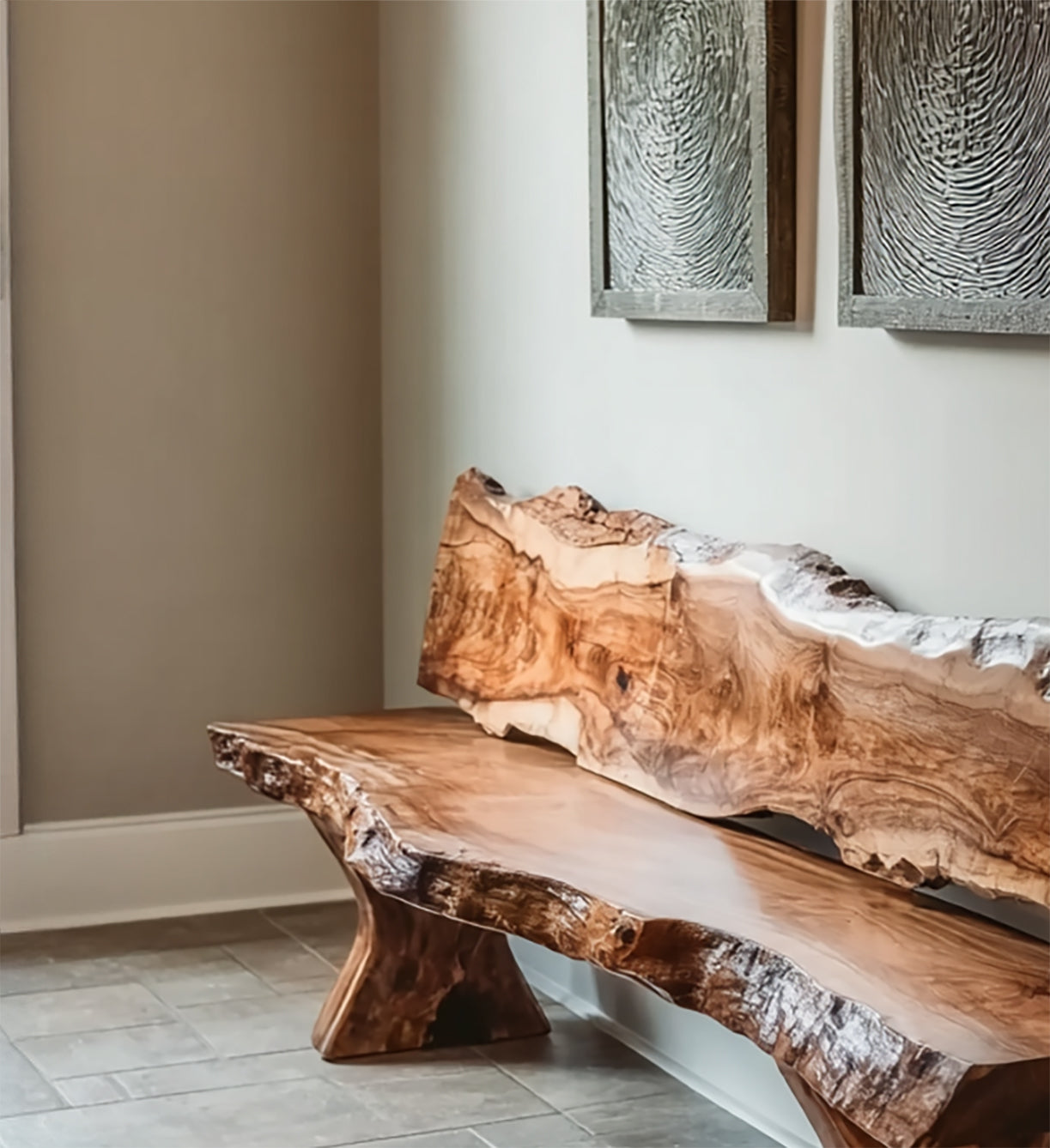 Live Edge Solid Wood Bench – Handmade Natural Slab Seat with Unique Grain
