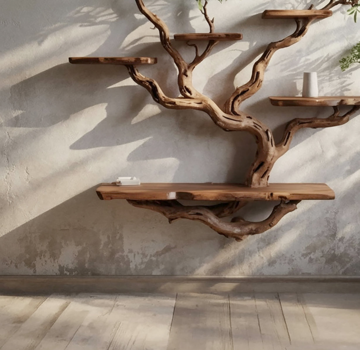 Floating Bookshelf – Tree Branch Wall-Mounted Bookcase for Rustic Home Decor