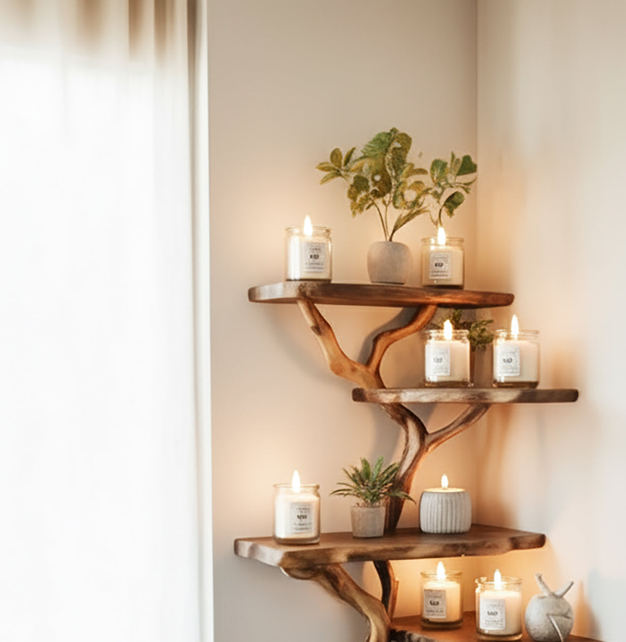 Solid Wood Floating Corner Shelf – Driftwood Branch Wall Shelf