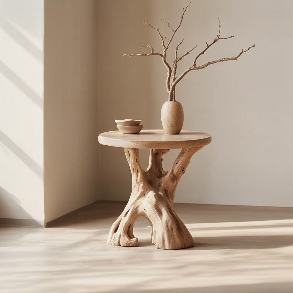 Organic Solid Wood End Table – Handcrafted Tree Root Side Table