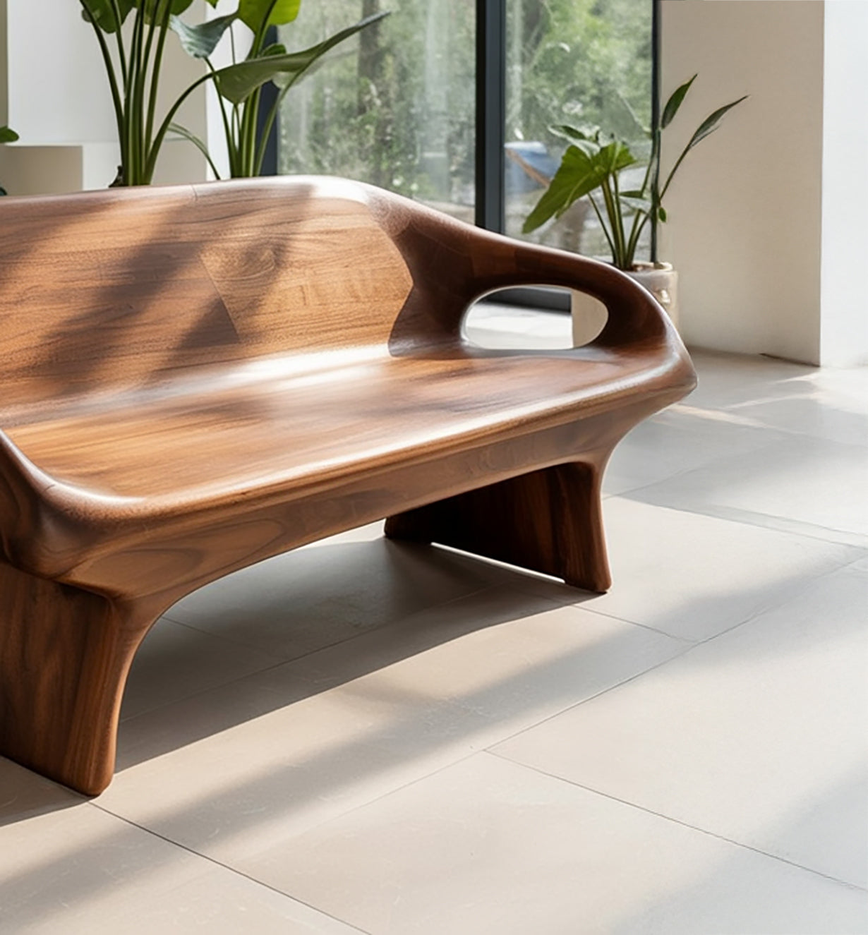 Sculptural Solid Wood Bench – Handmade Modern Organic Seating