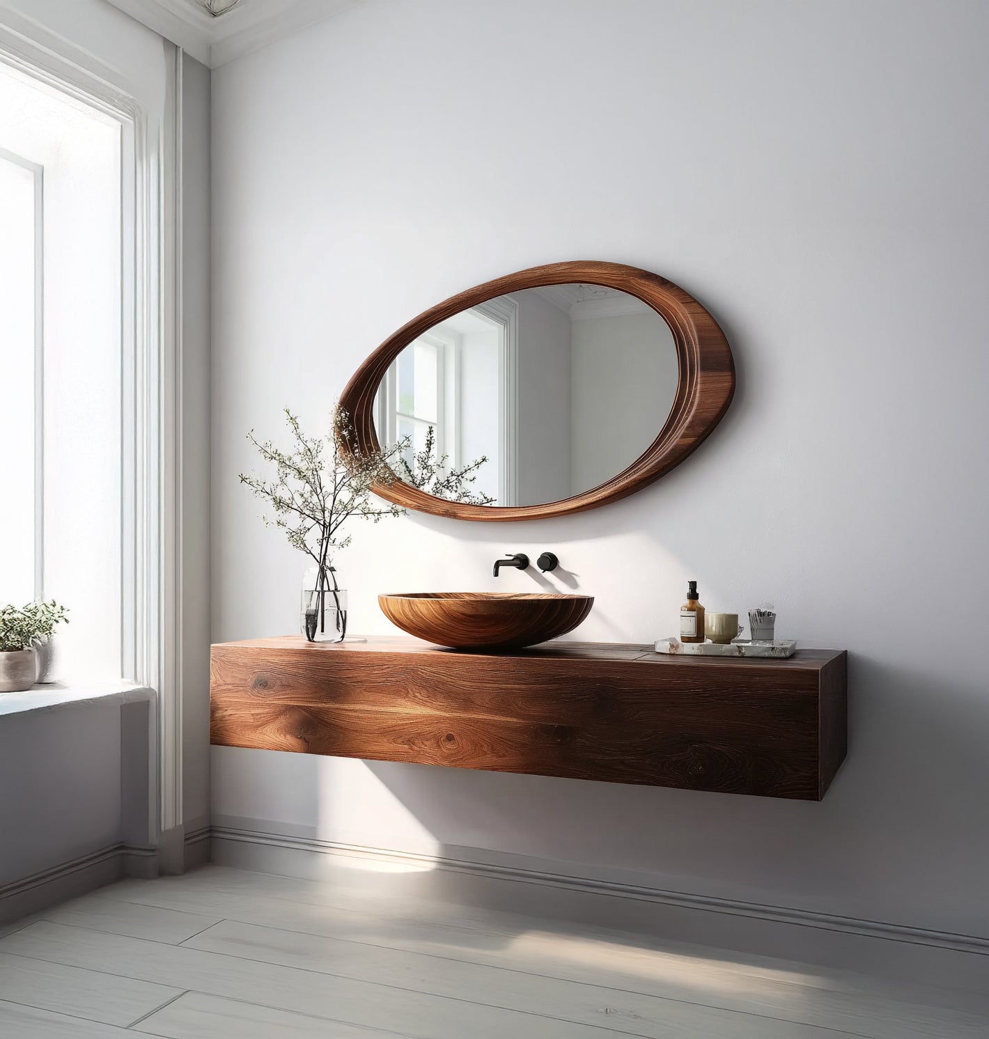 Modern Wall Mirror – Live Edge Handmade Wooden Mirror for Living Room & Bathroom Décor