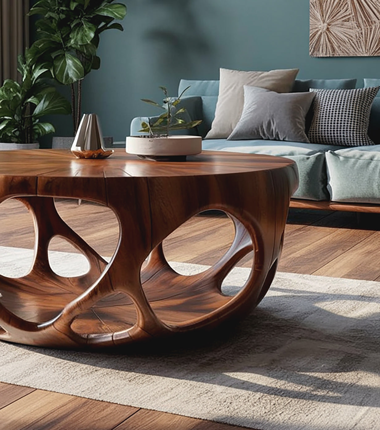 Live Edge Coffee Table – Solid Wood Rustic Farmhouse Round Table, Handmade Decor Gift