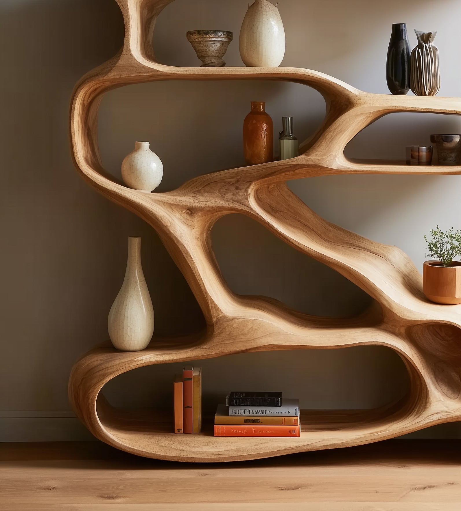Handcrafted Solid Wood Bookshelf – Handmade Organic Display Shelf for Living Room or Office