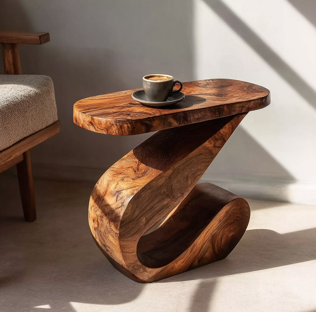 Rustic Farmhouse Round End Table – Handmade Solid Wood Side Table for Living Room