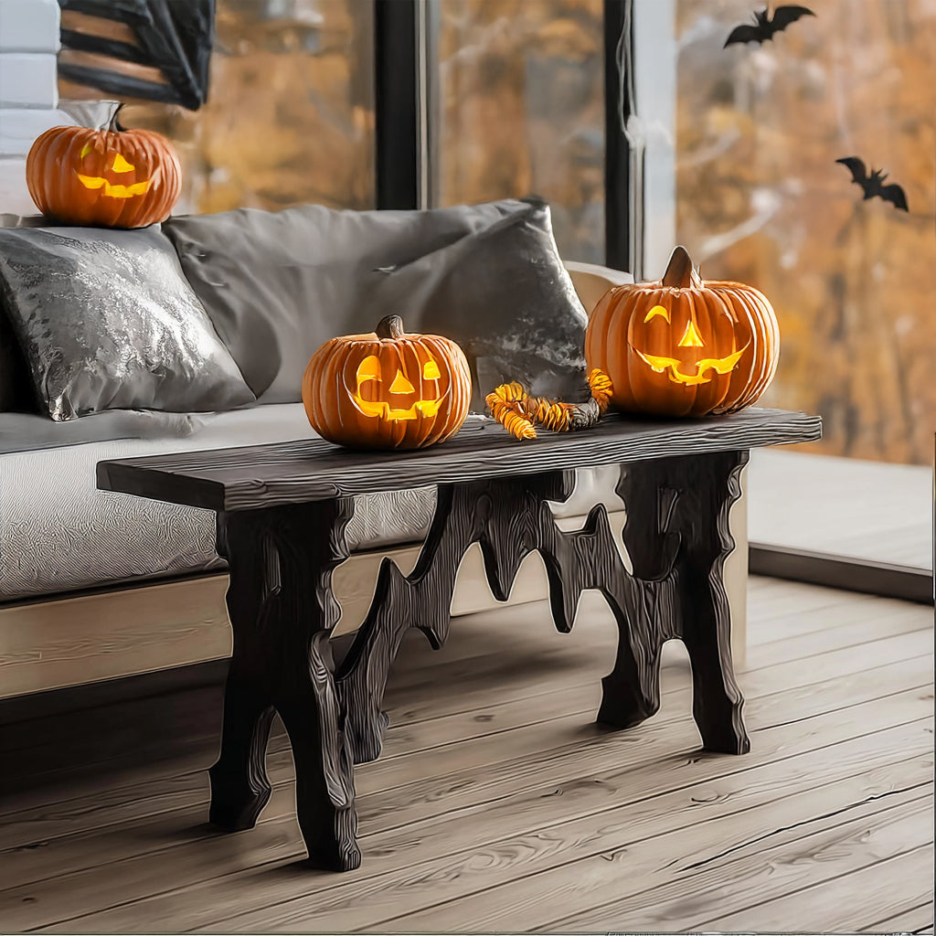Console d’entrée gothique noire en bois rustique – Décor Halloween