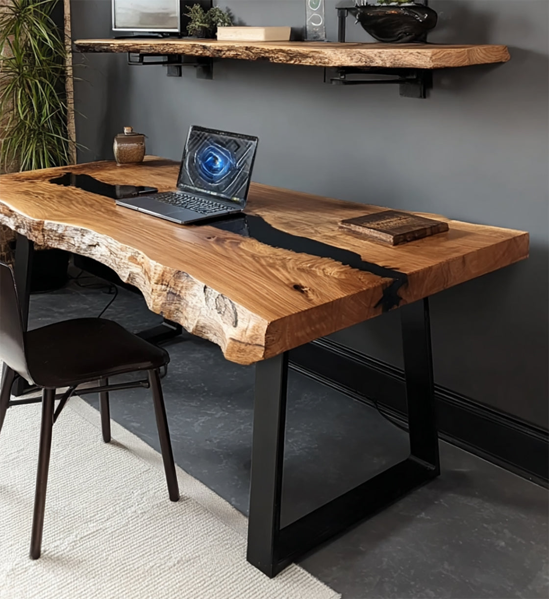 Handcrafted Live Edge Epoxy Desk – Solid Wood Office Table with Resin River