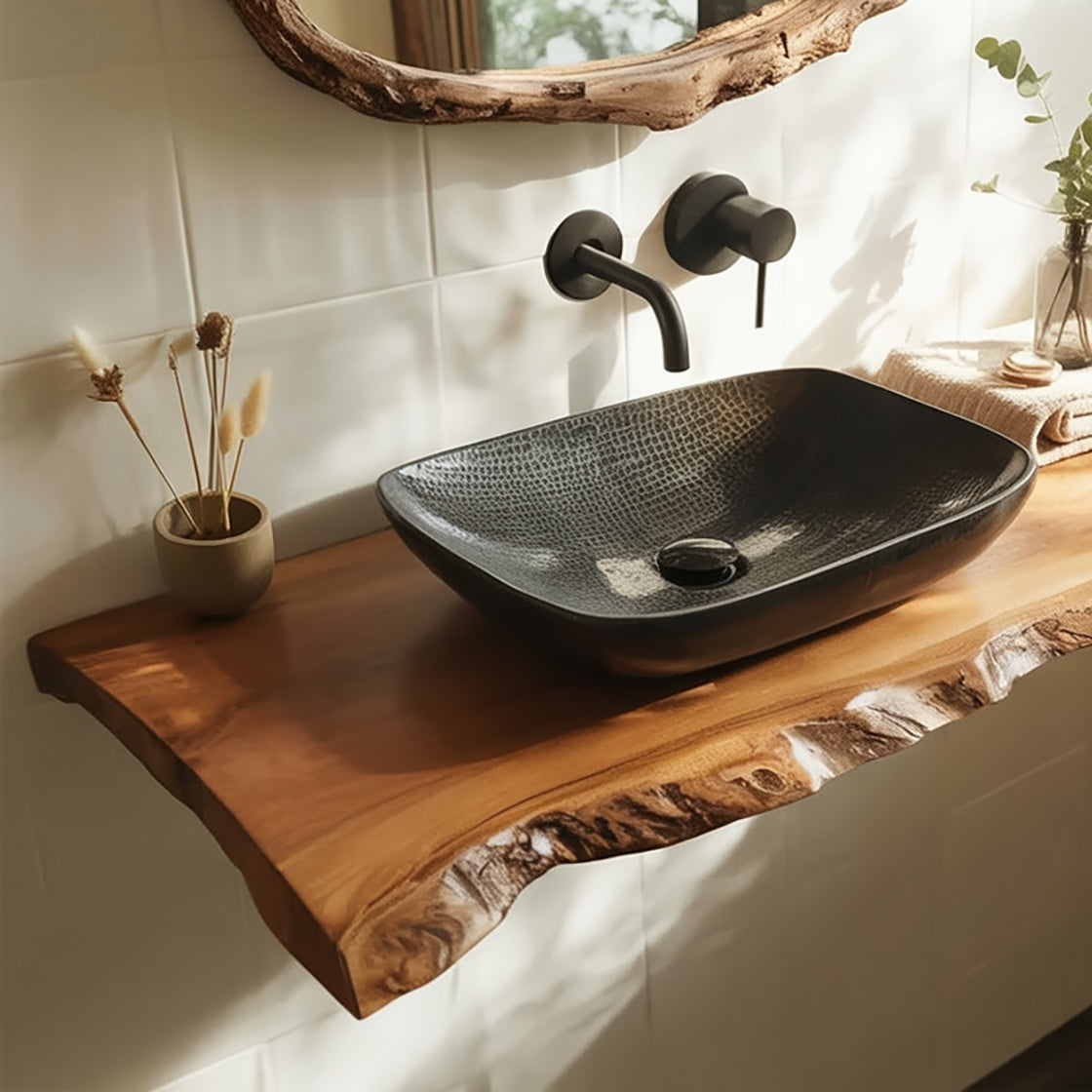 Live Edge Wood Bathroom Vanity – Handmade Natural Solid Wood Sink Countertop