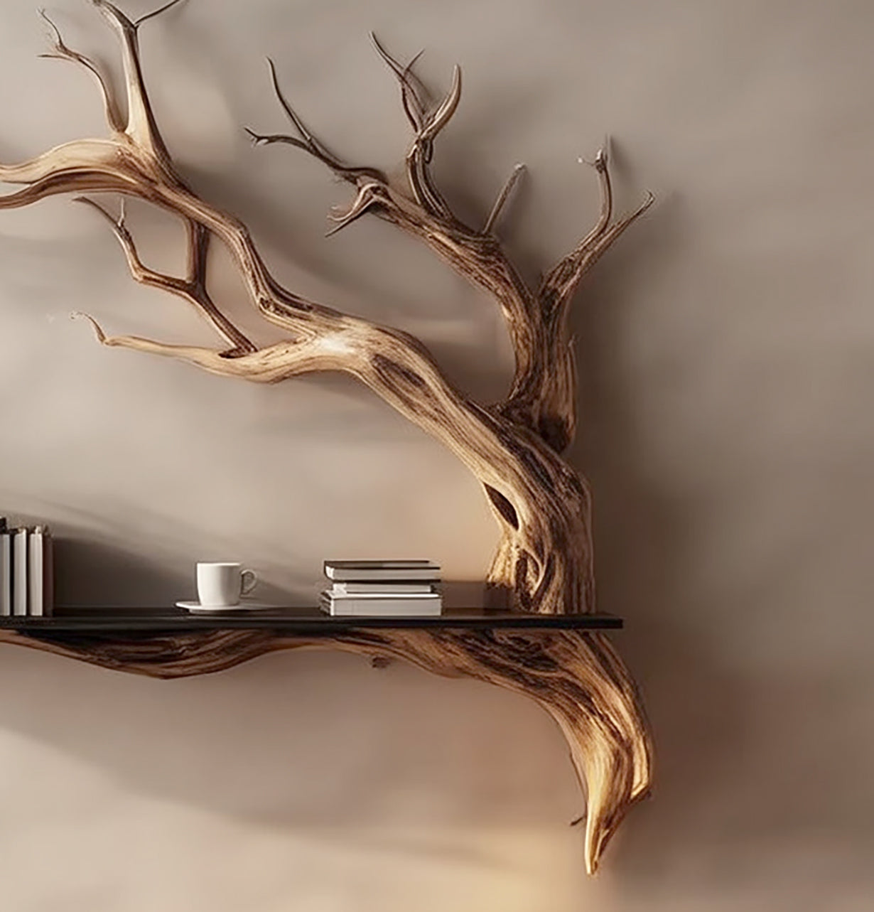 Étagère Murale Arbre en Bois Fait Main – Style Rustique Naturel