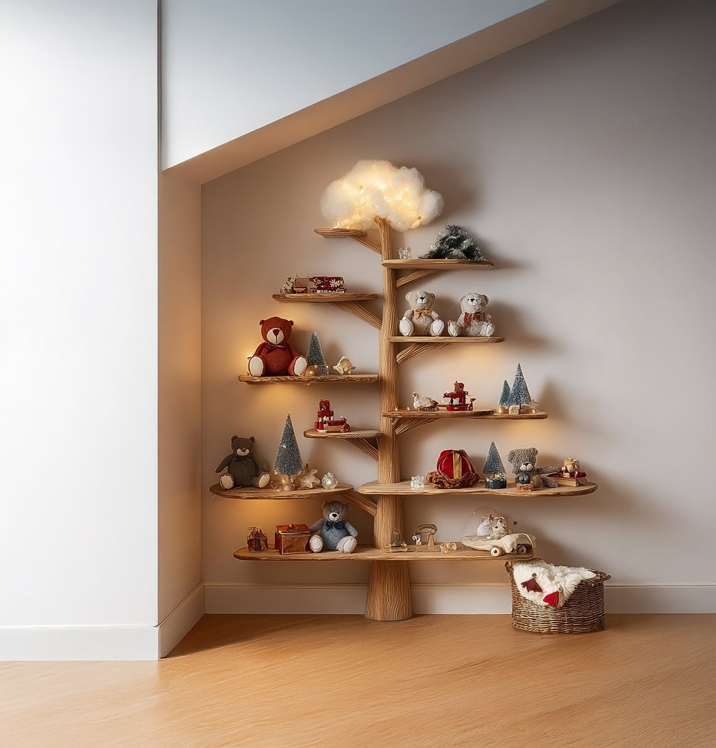 Baby Room Decoration Tree Shelf – Handmade Solid Wood Bedroom Decor Gift