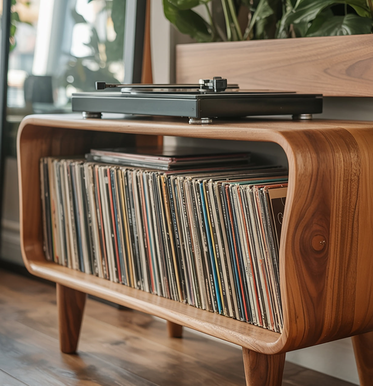 Meuble Tourne-Disque en Bois Massif – Console Design Mid-Century