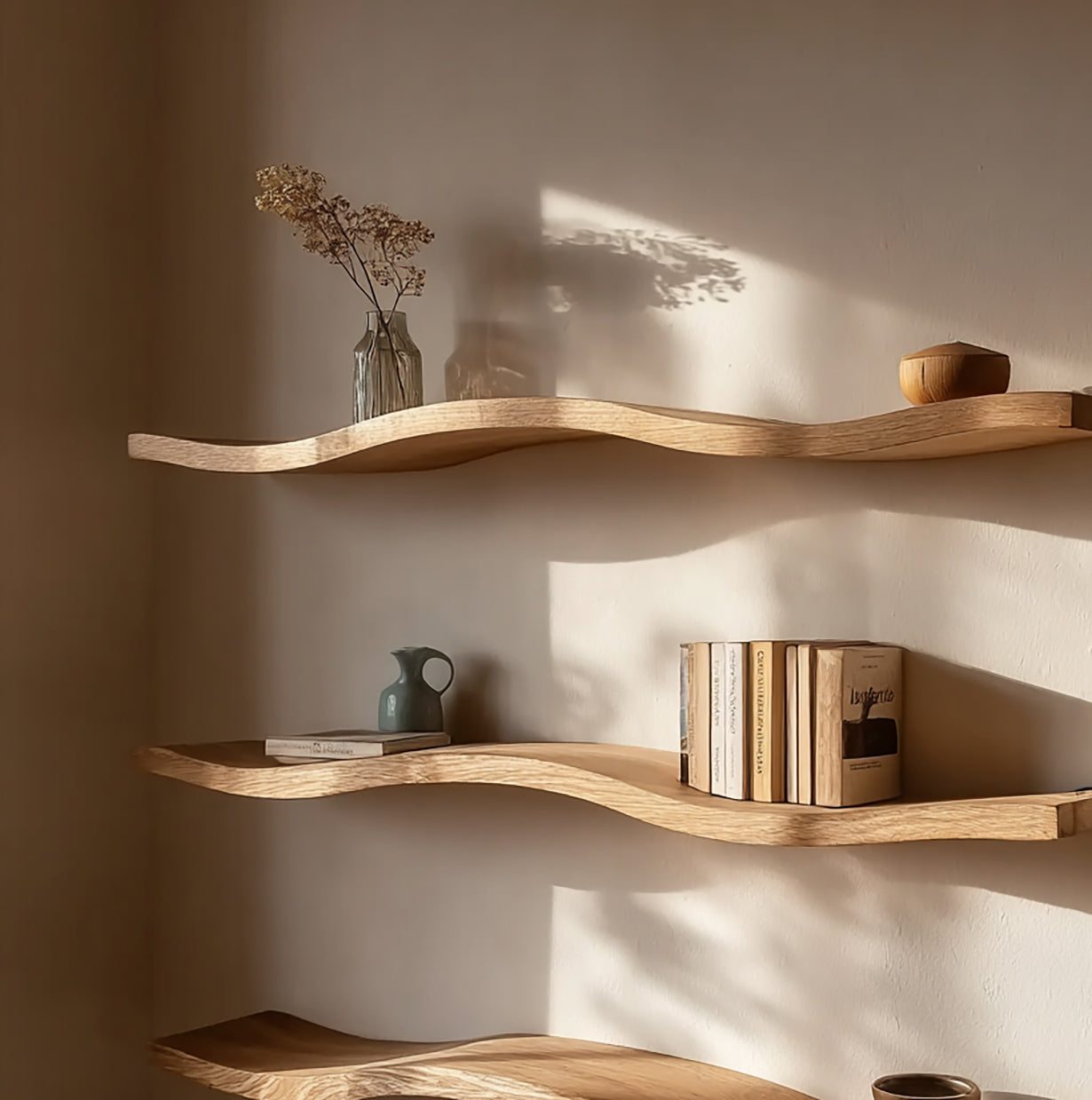 Rustic Live Edge Floating Wall Shelf – Solid Walnut Wood Decor