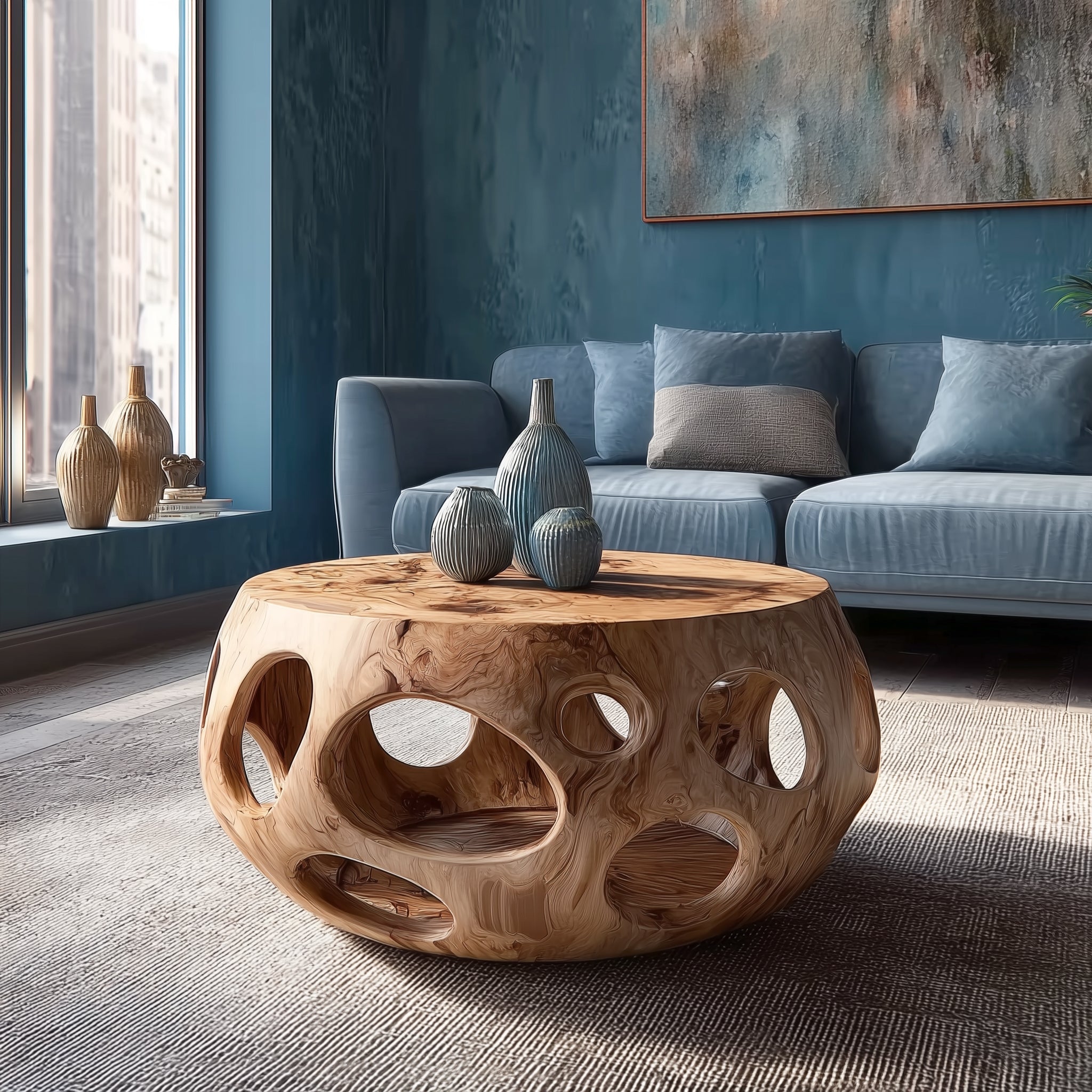 Handmade Live Edge Round Coffee Table – Solid Wood Rustic Farmhouse Accent for Living Room