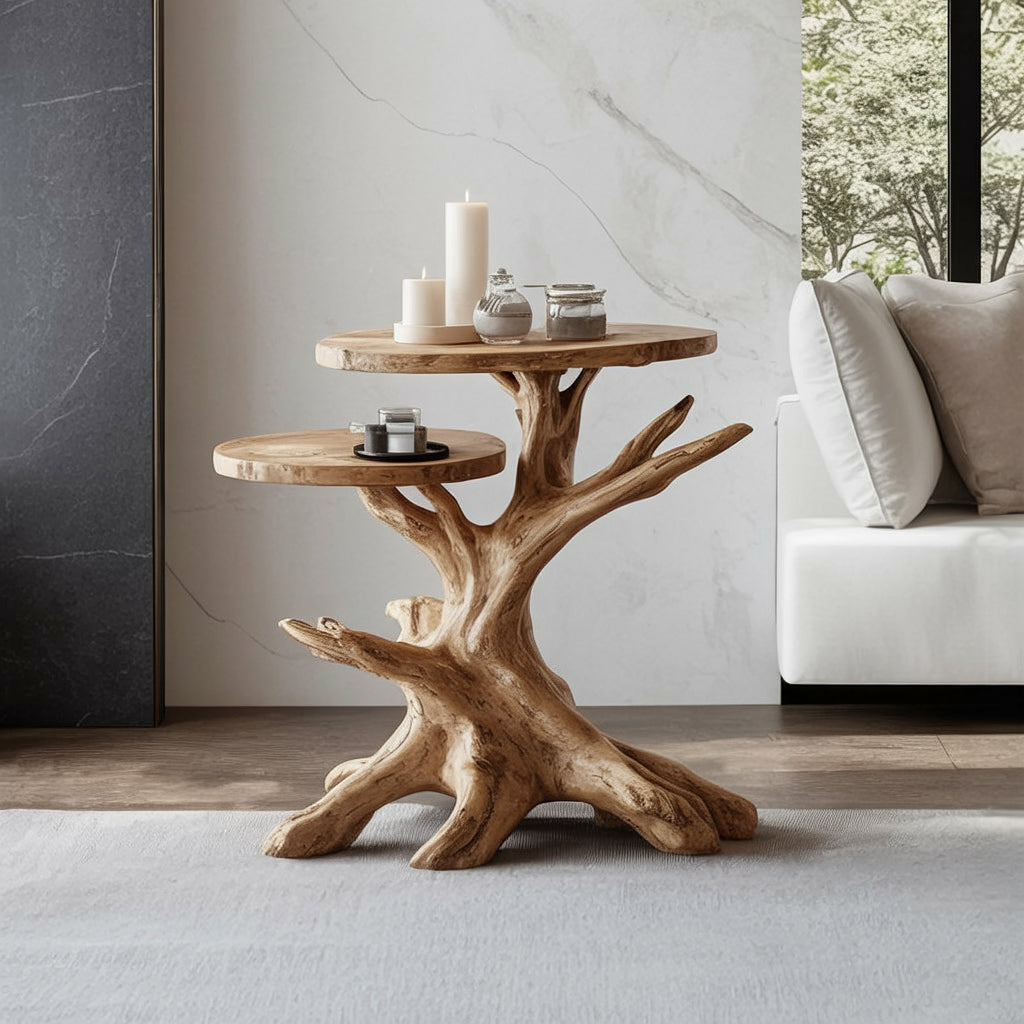 Handmade Solid Wood End Table, Tree Base Side Table, Rustic Home Decor