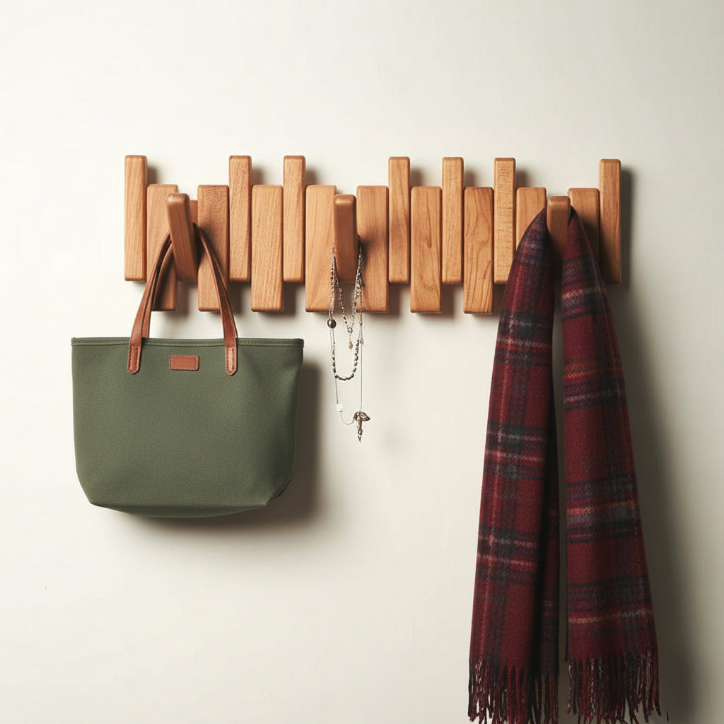 Handmade Solid Wood Piano Coat Rack – Unique Wall Hooks for Home
