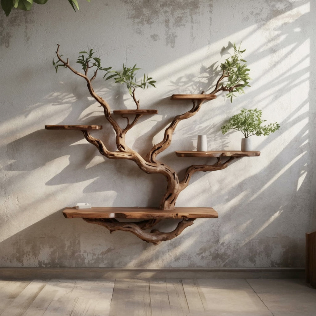 Floating Bookshelf – Tree Branch Wall-Mounted Bookcase for Rustic Home Decor
