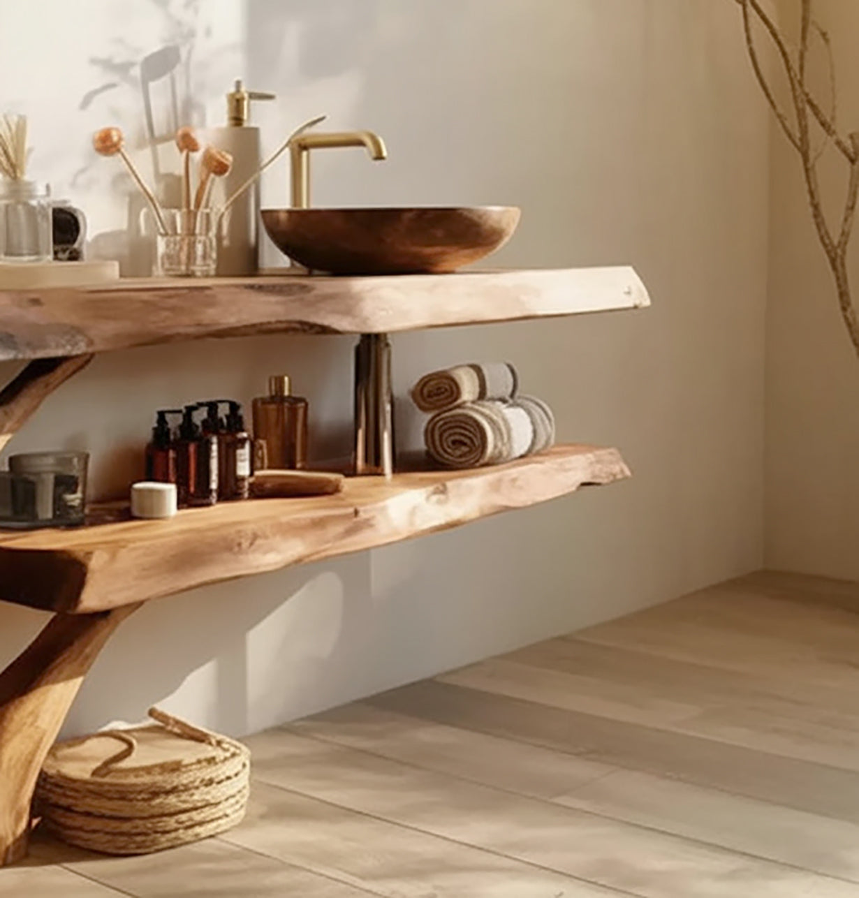 Handcrafted Live Edge Bathroom Vanity – Farmhouse Solid Wood Cabinet