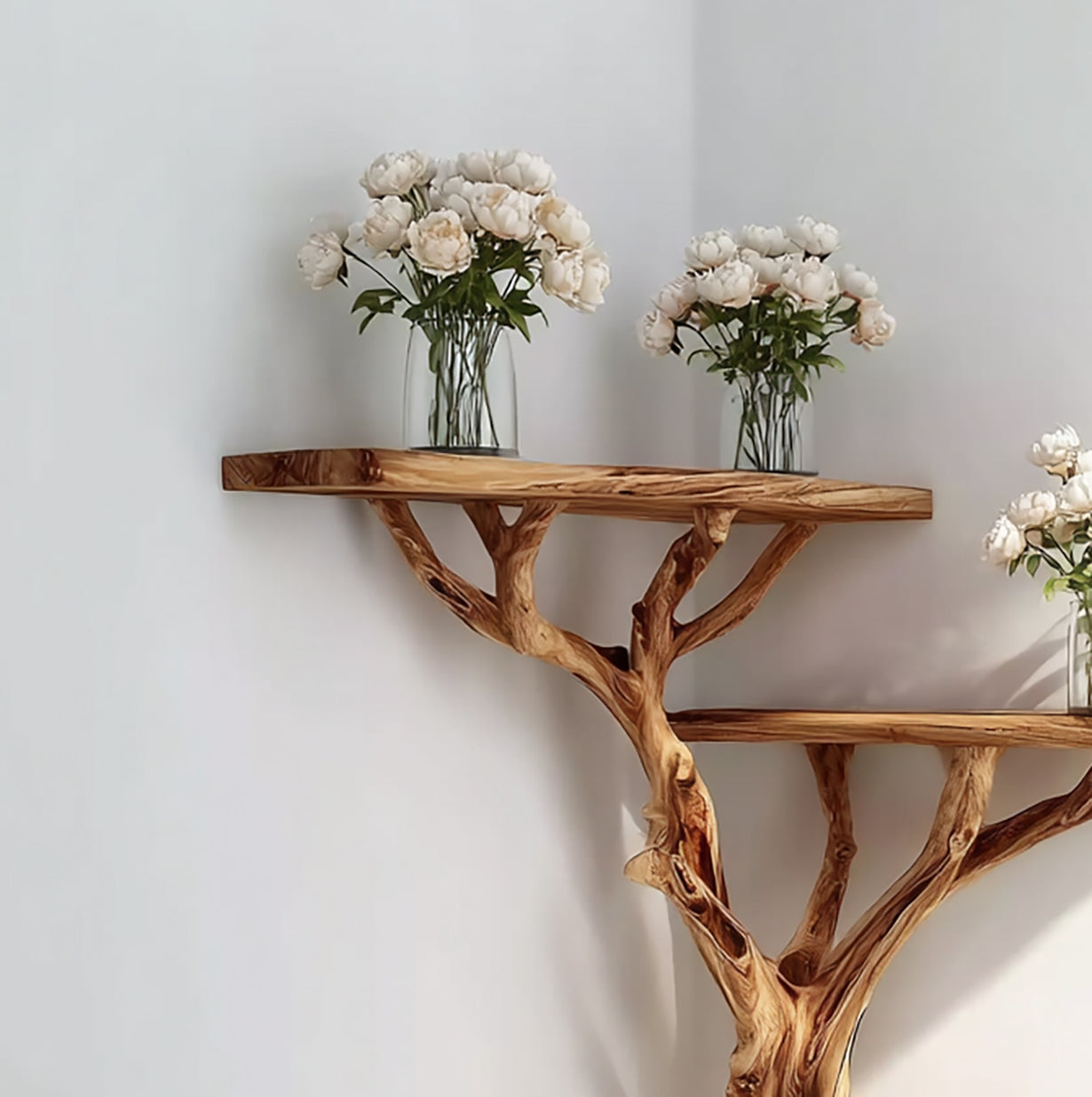 Corner Floating Console Table – Tree Branch Driftwood Entryway Stand