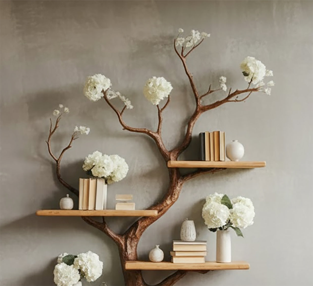 Bibliothèque Arbre en Bois Massif Artisanale – Décor Naturel