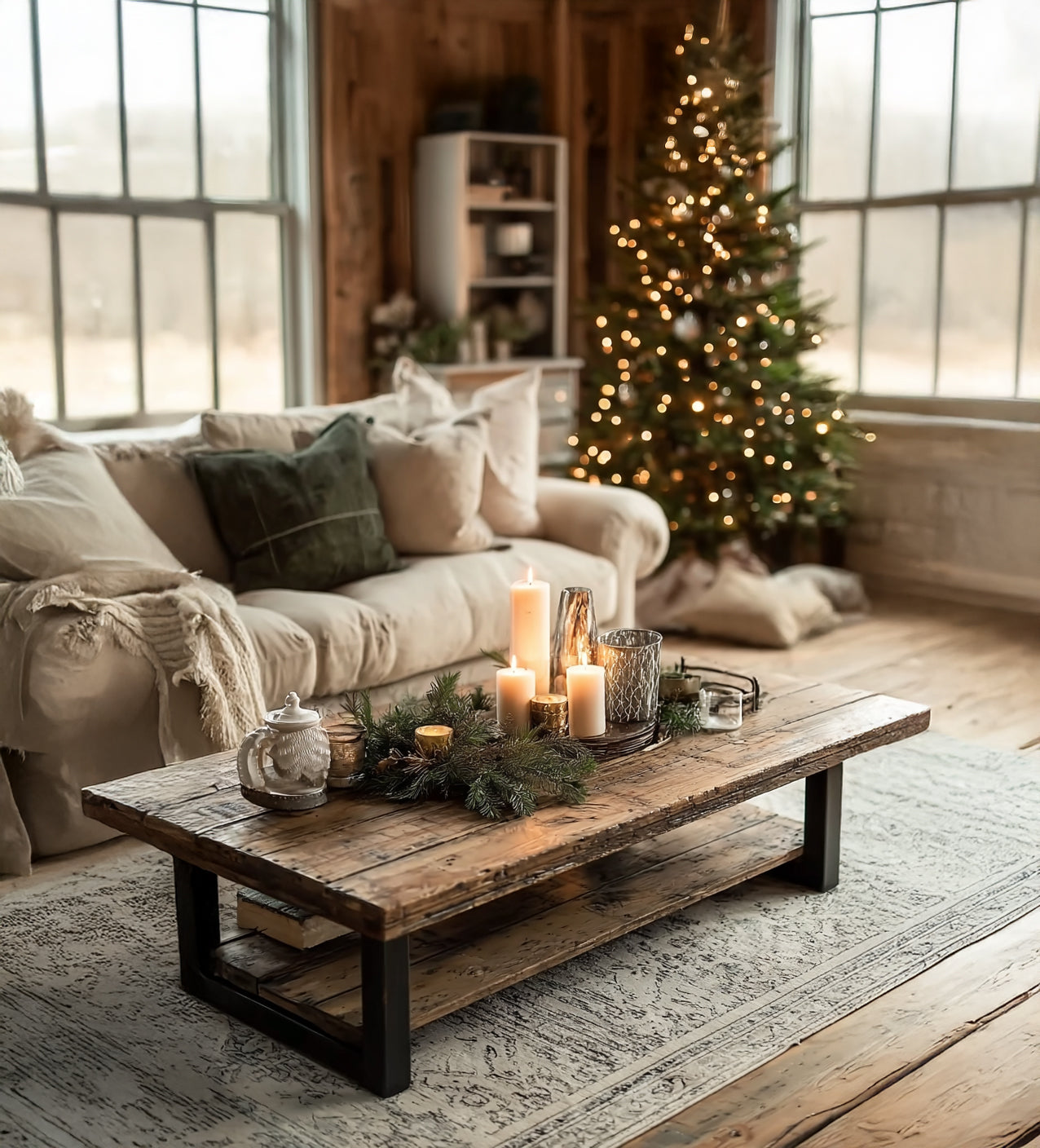Rustic Farmhouse Coffee Table – Handmade Live Edge Solid Wood with Metal Legs