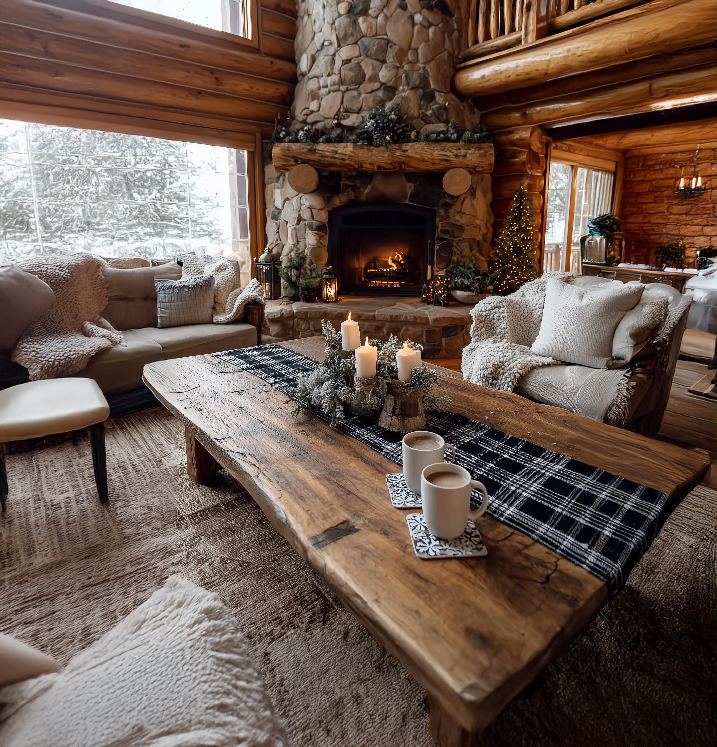 Rustic Live Edge Coffee Table – Handmade Solid Wood Mid Century Modern Accent