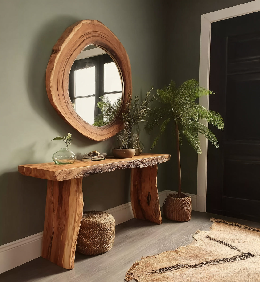 Rustic Reclaimed Wood Console Table – Handmade Live Edge Entryway Table