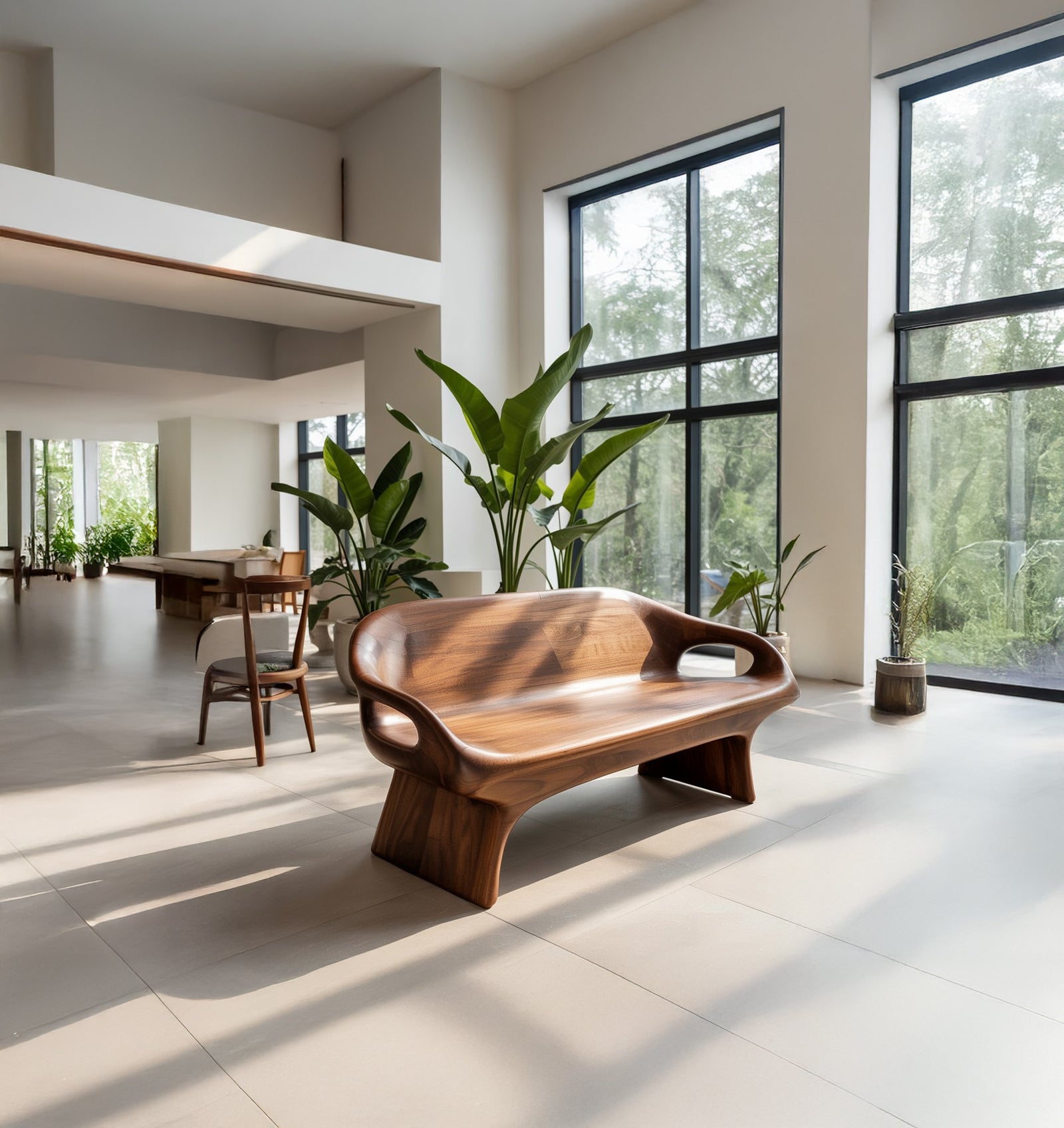 Sculptural Solid Wood Bench – Handmade Modern Organic Seating