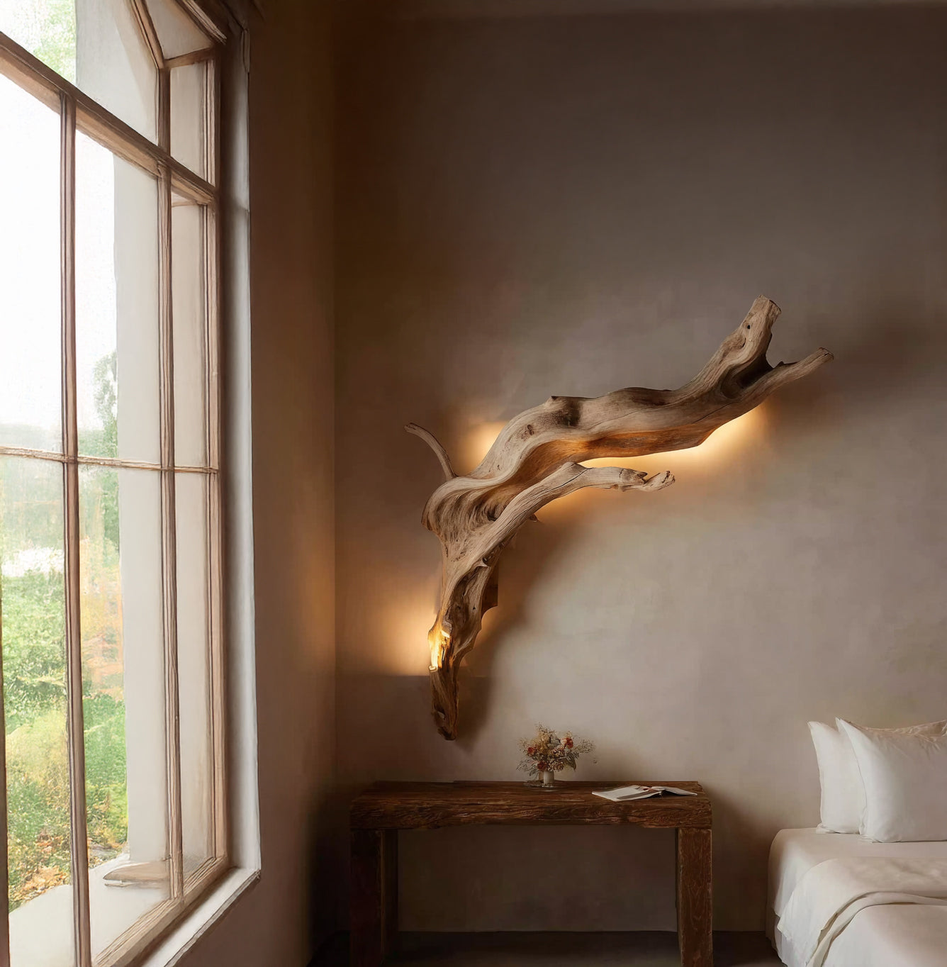 Driftwood Wall Sconce – Handcrafted Rustic Wooden Wall Lamp