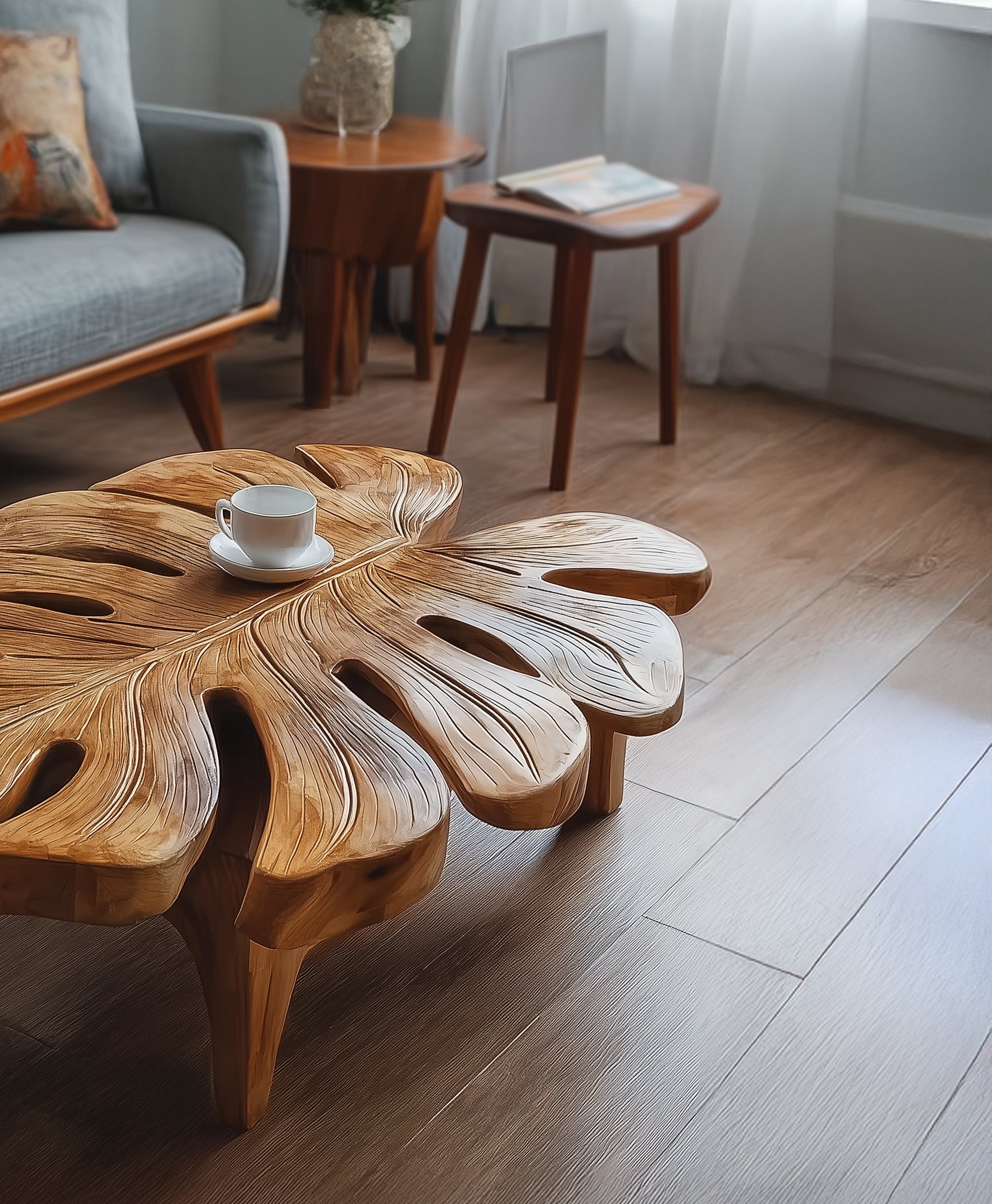 Handgemaakte Massief Houten Salontafel – Boho Moderne Stijl