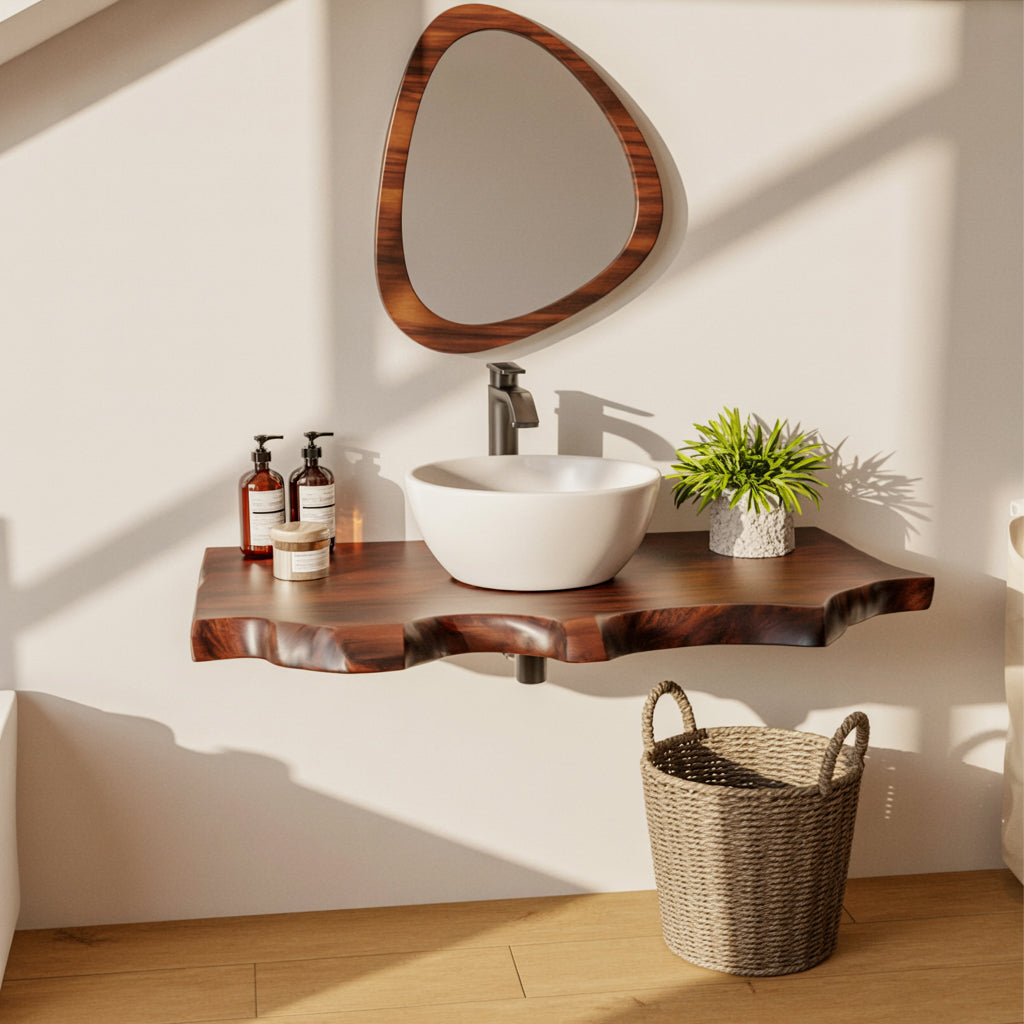 Meuble Vasque Flottant Fait Main – Plan Vasque Live Edge Mural