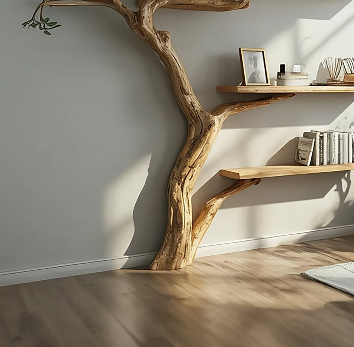 Handcrafted Tree-Inspired Wooden Wall Shelf – Sculptural Branch Design