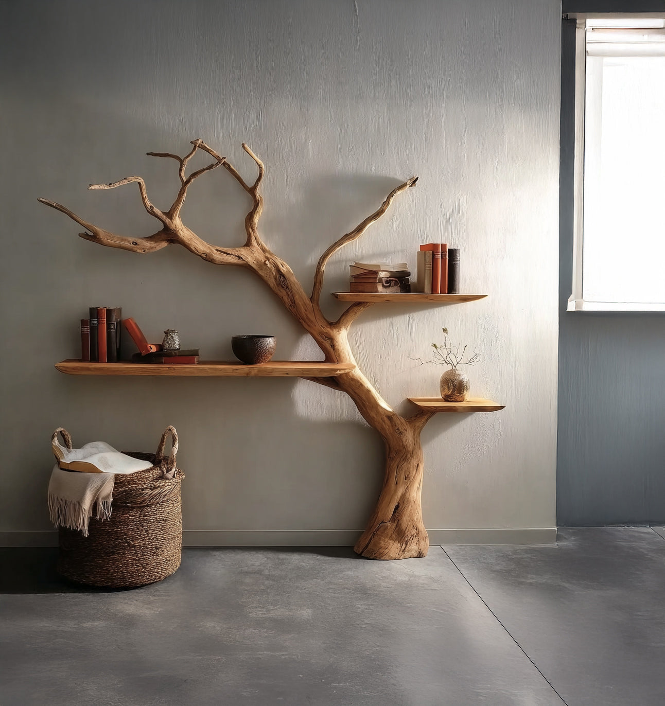 Handcrafted Tree Bookshelf – Rustic Branch Wall Shelf Art Made from Natural Wood