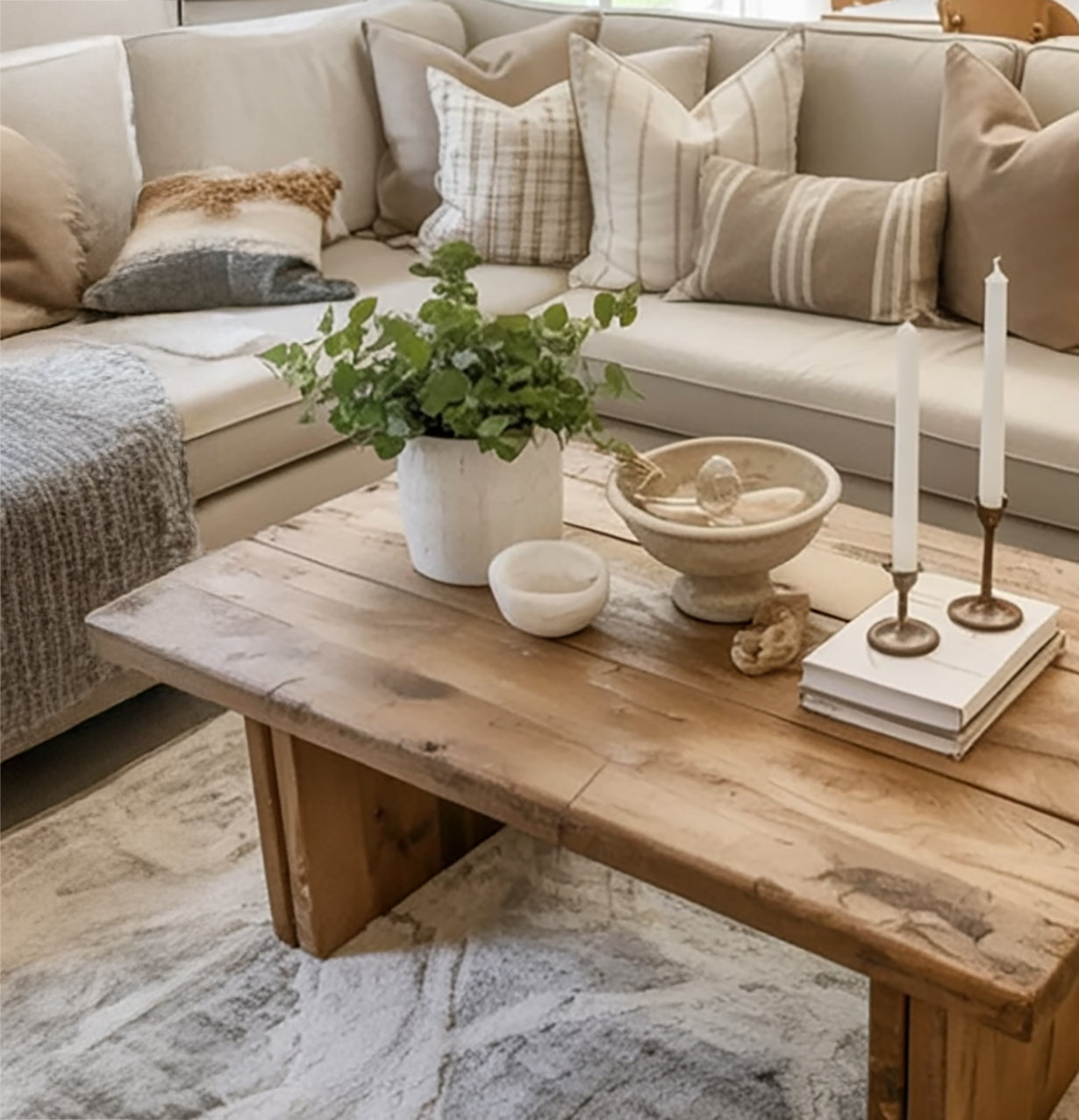 Table Basse Artisanale en Bois Naturel – Design Rustique Minimaliste