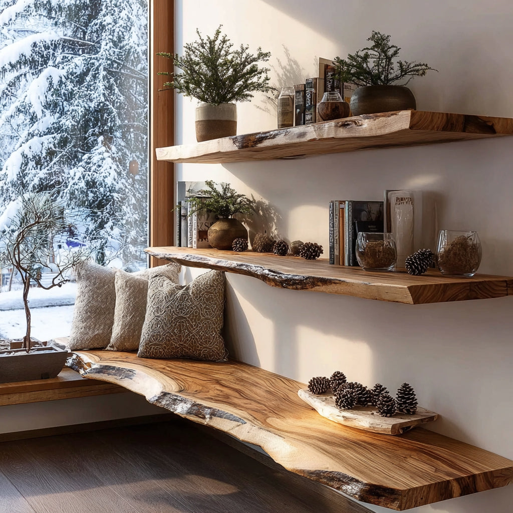 Handcrafted Live Edge Solid Wood Wall Shelves – Rustic Floating Decor