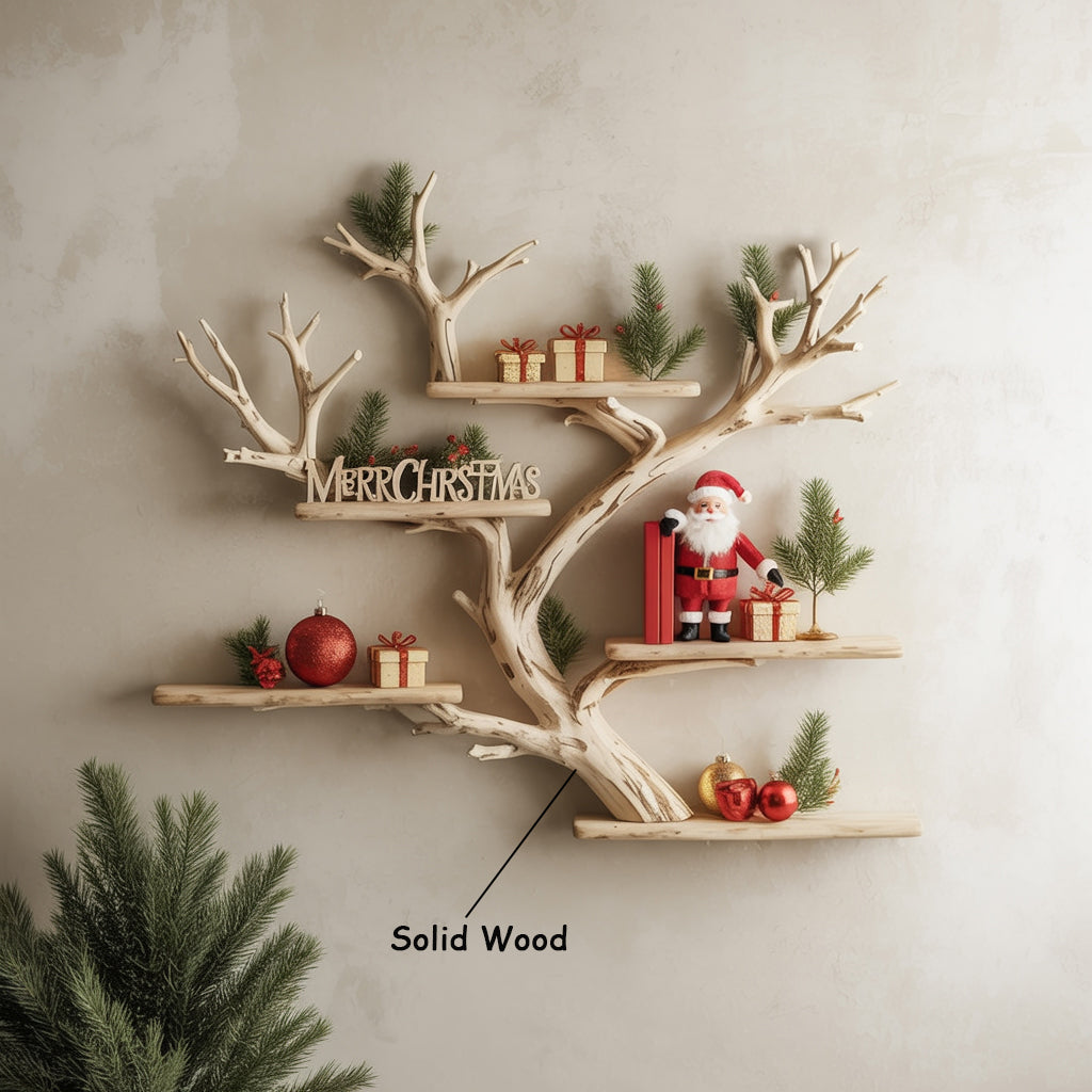 Rustic Corner Floating Bookshelf – Live Edge Driftwood Branch Wall Mounted Tree Shelf