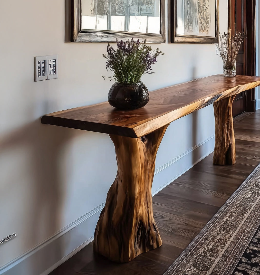 Rustic Wooden Console Table – Live Edge Solid Wood Entryway Table
