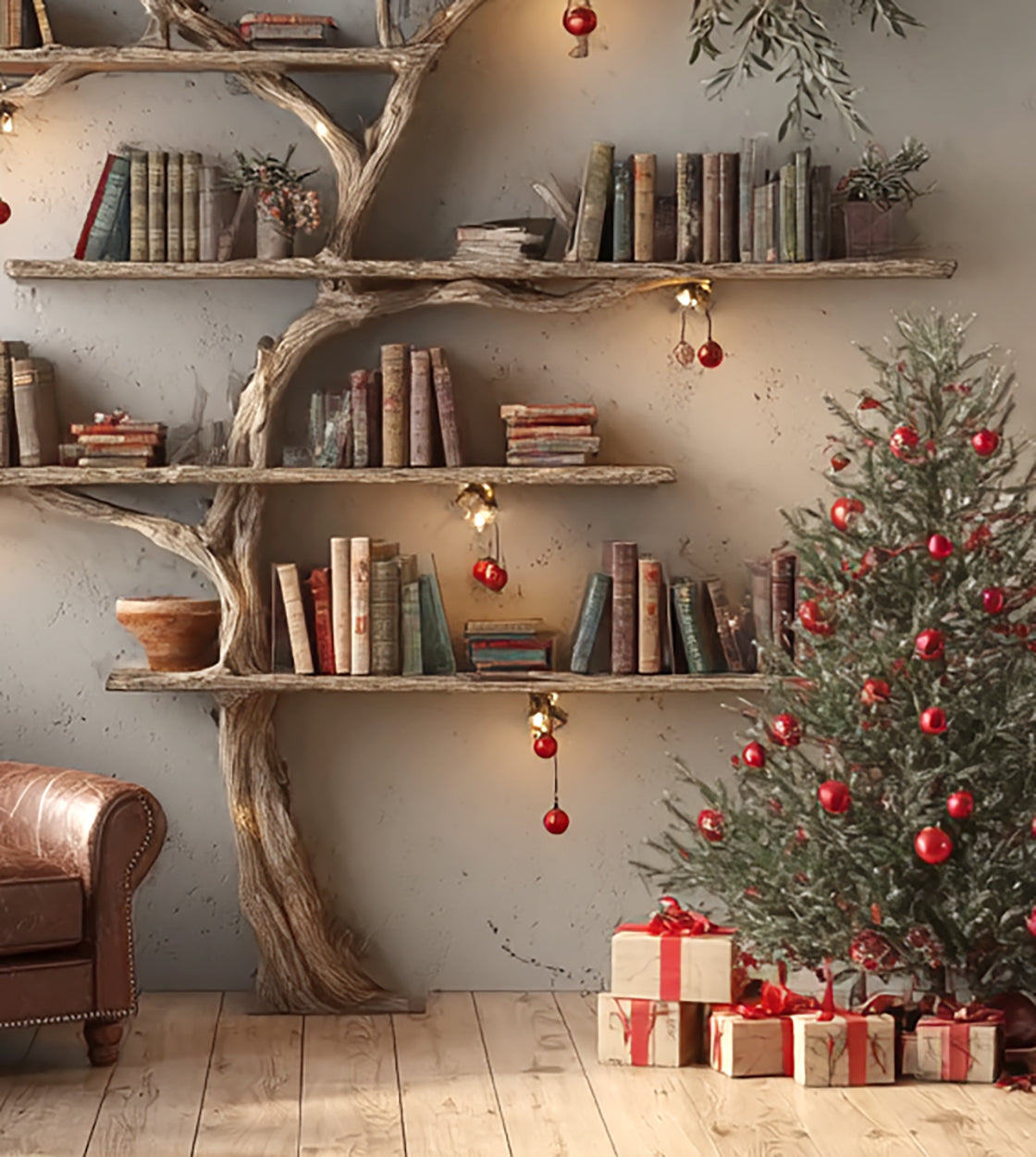 Tree Branch Bookshelf – Floating Wooden Wall Shelf Live Edge Design Christmas Decor
