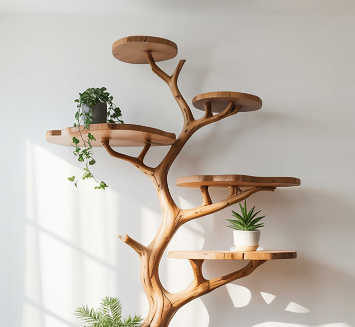 Bibliothèque Arbre Artistique en Bois Massif – Étagère Nature Design