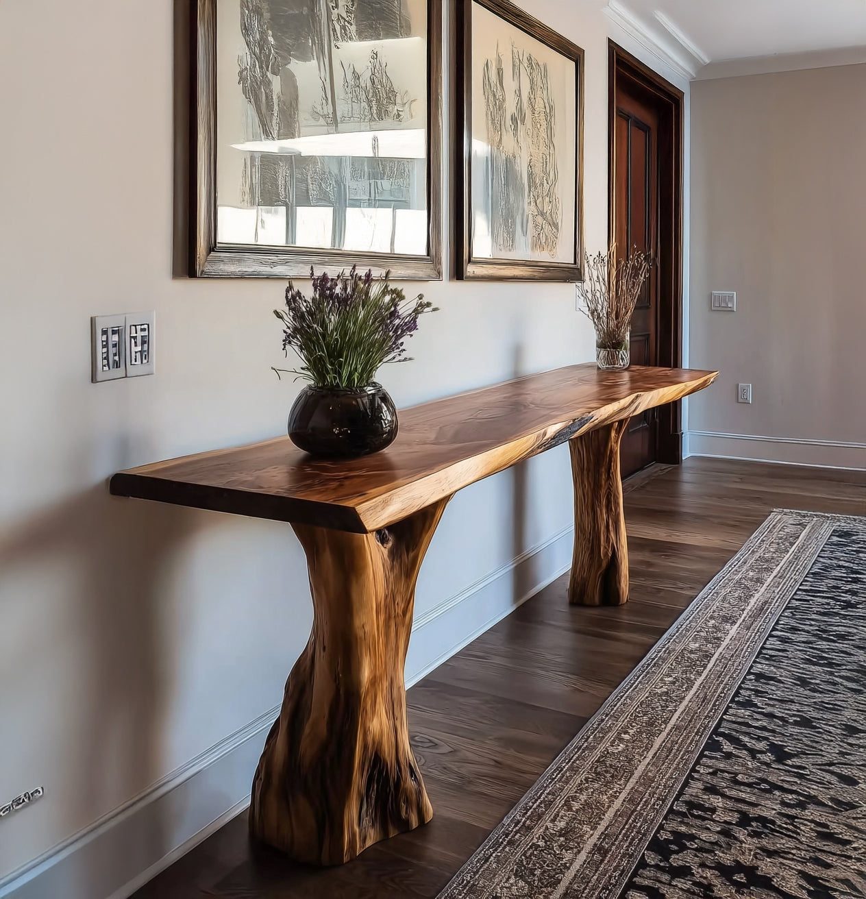 Rustic Wooden Console Table – Live Edge Solid Wood Entryway Table