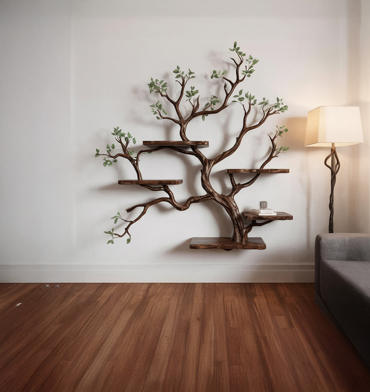 Live Edge Floating Bookshelf – Solid Wood Wall-Mounted Branch Shelf