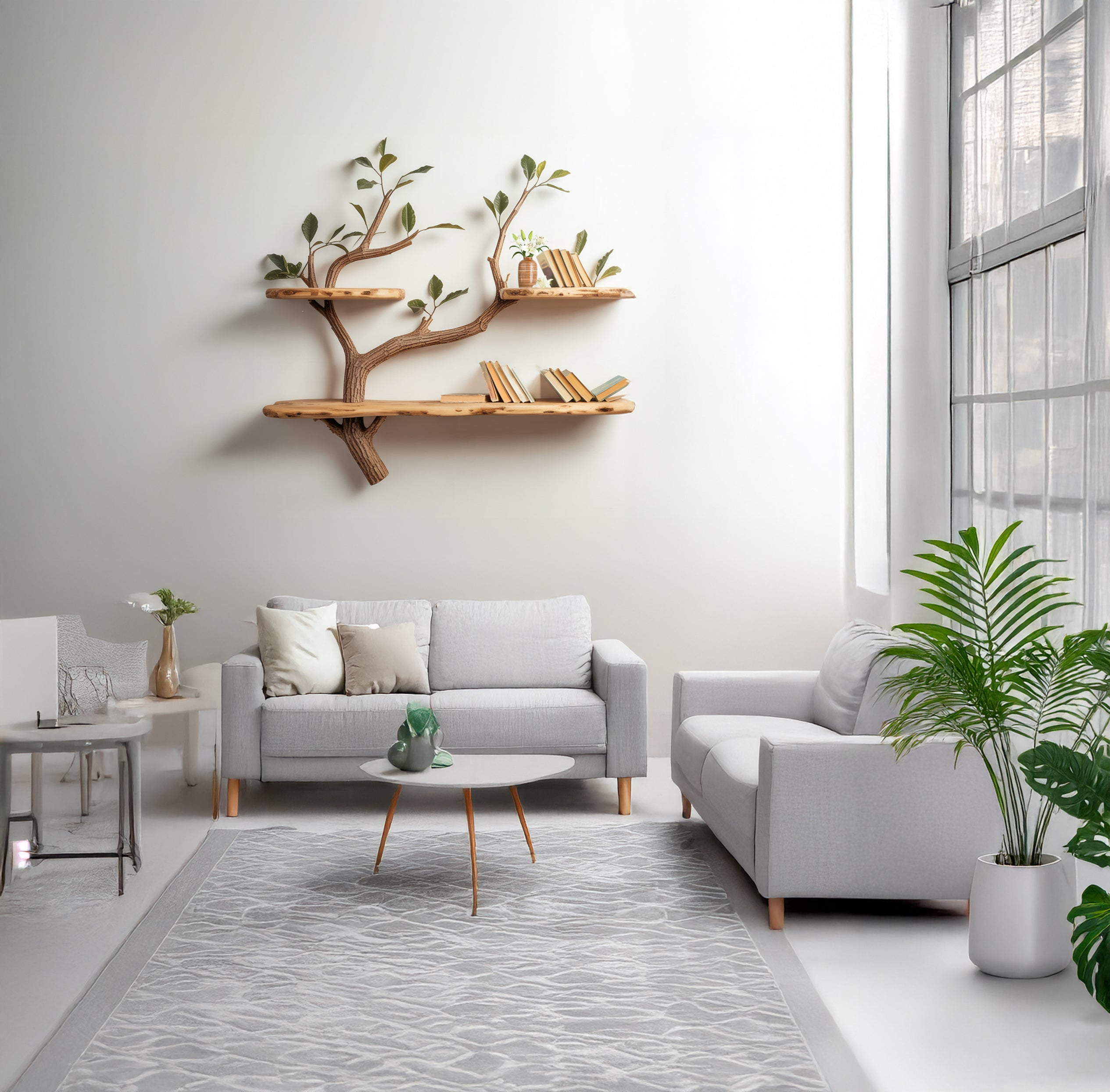 Wood Tree Bookshelves – Handmade Mahogany Floating Book Tree with Large Shelves